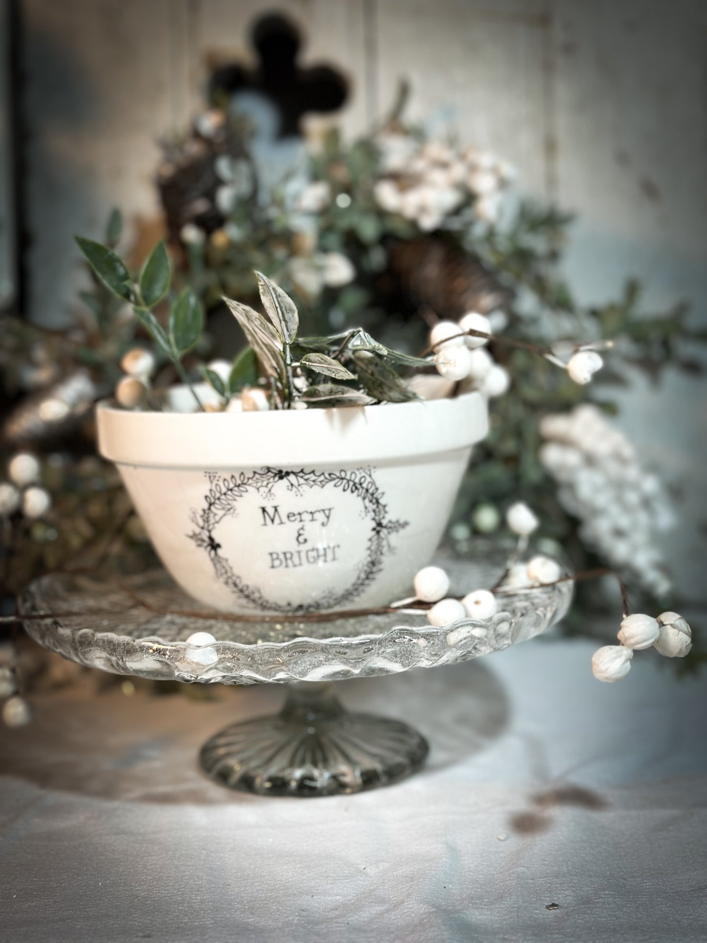 A beautiful vintage Illustrated Ironstone pudding bowl with a hand painted quote