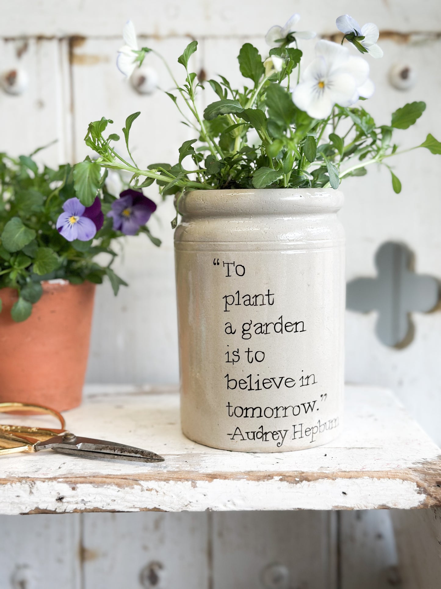 “To Plant a Garden” Large Painted Stoneware Pot