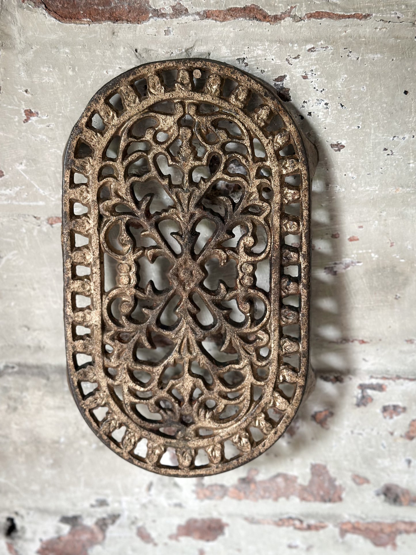 Antique Victorian Cast Iron Trivet with Gilt Decoration