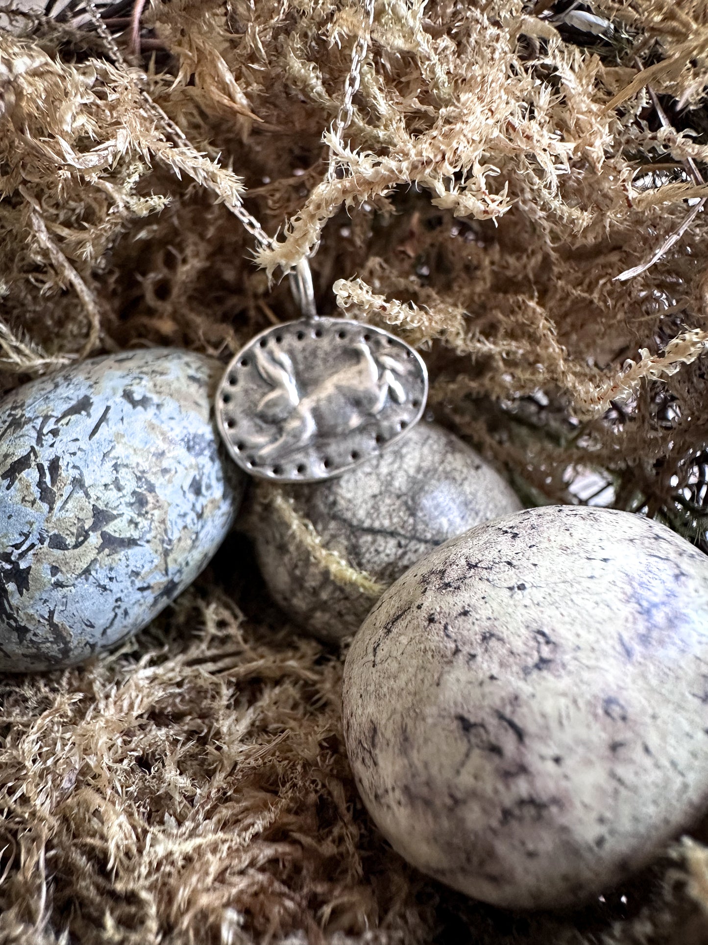 Moonlit Rabbit Pendant – Handcrafted .999 Fine Silver Necklace