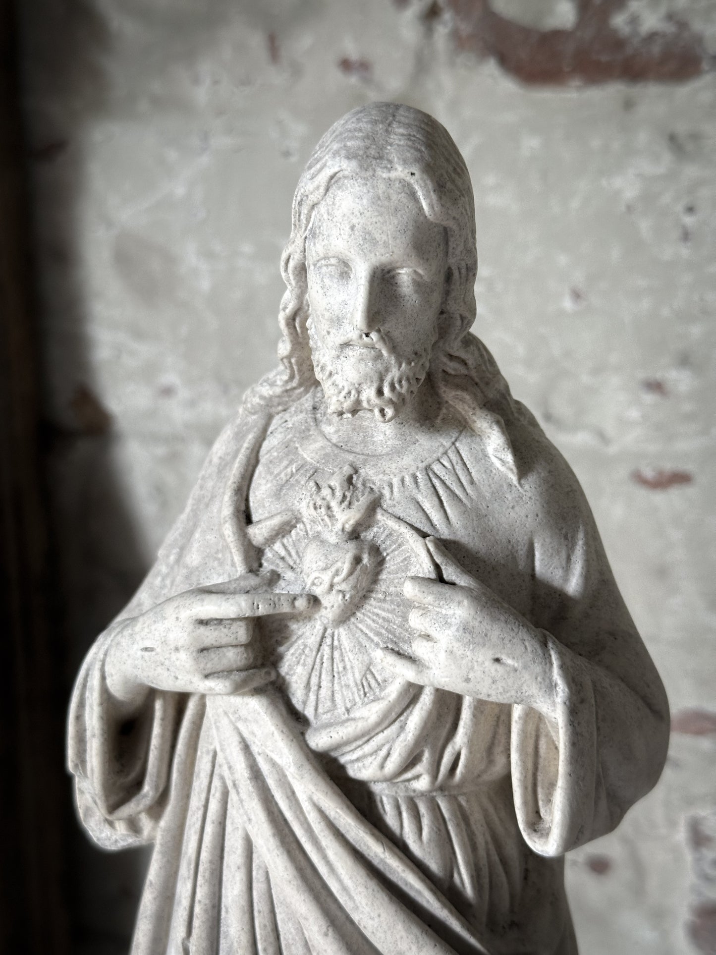 Stunning chalk ware French antique Religious statue of Christ Jesus