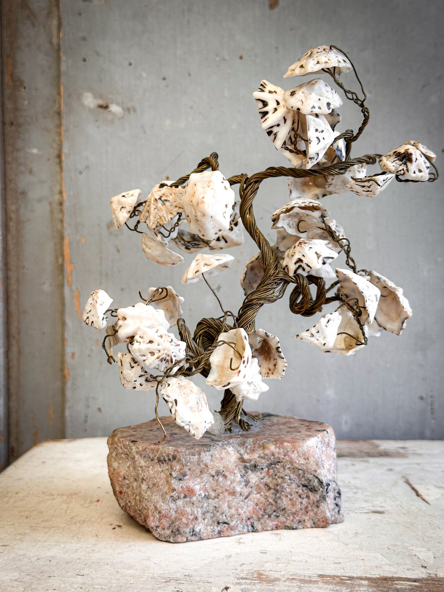 Vintage Shell Friendship Tree on Stone Base