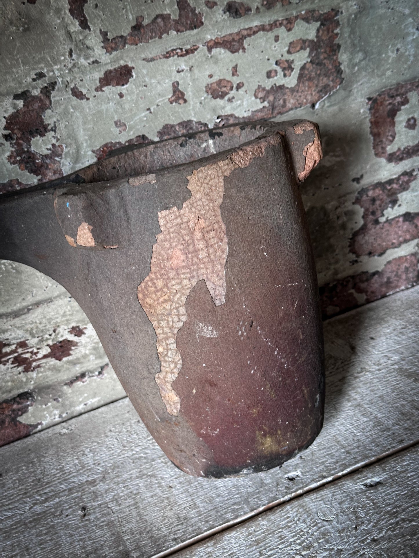 Antique Industrial Foundry Crucible with Original Furnace Slag