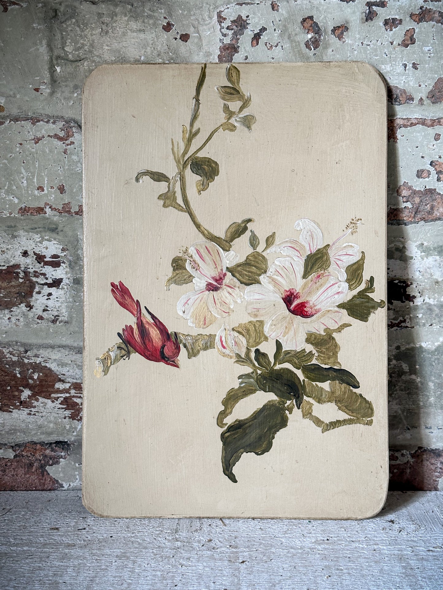 A Beautiful pair of Painted Panels with Hibiscus Flowers and Birds