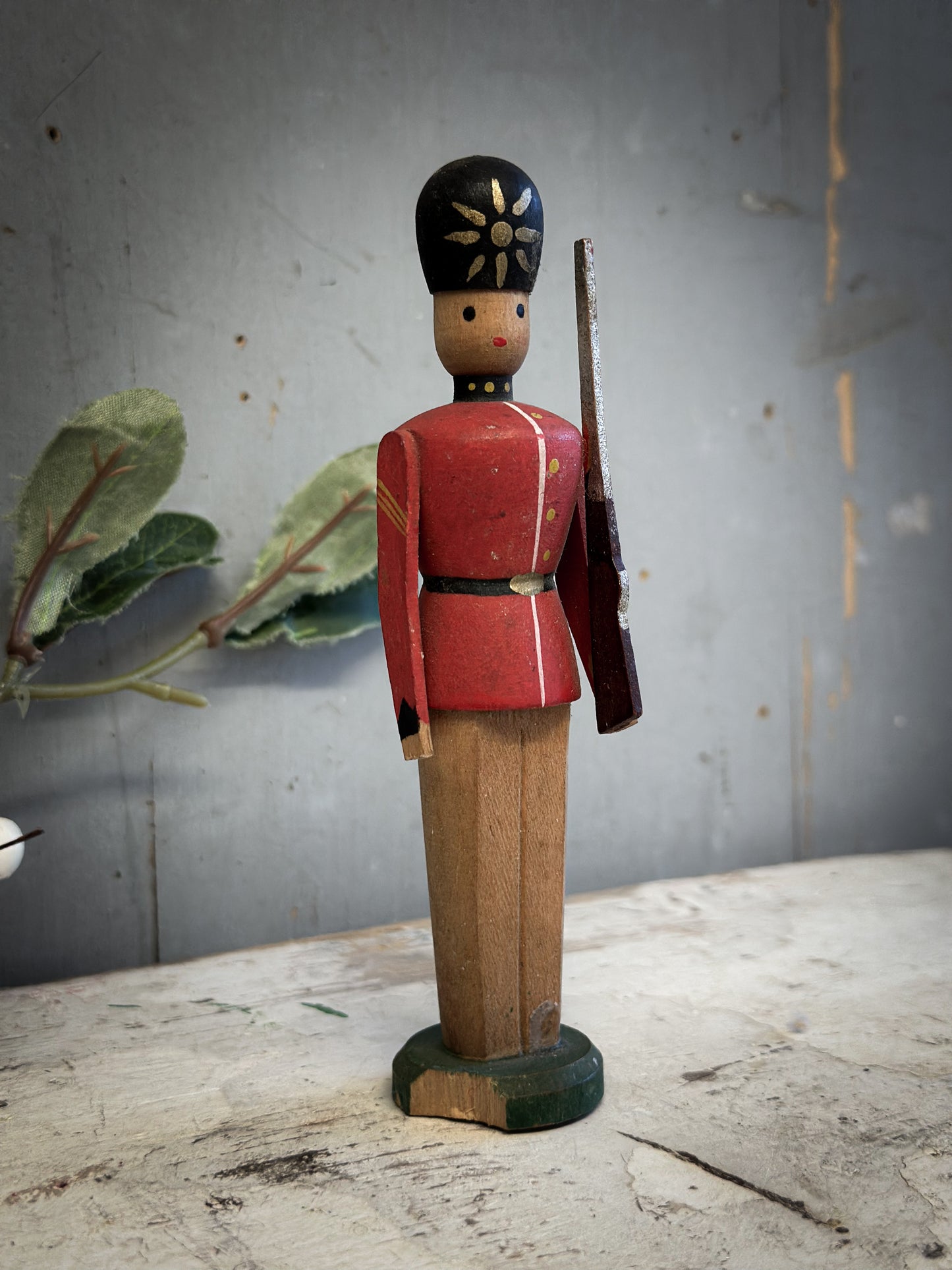 Mid-Century Hand-Painted Wooden British Guardsman (c. 1950s–1960s)