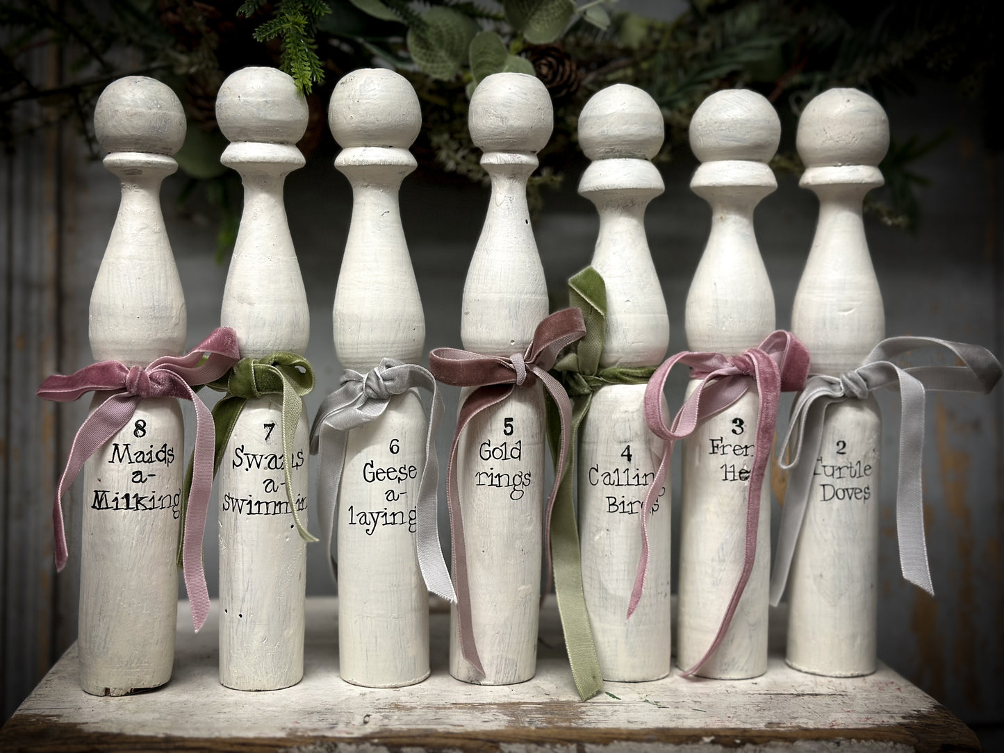 Twelve Days of Christmas Set of Vintage French Wooden Skittles