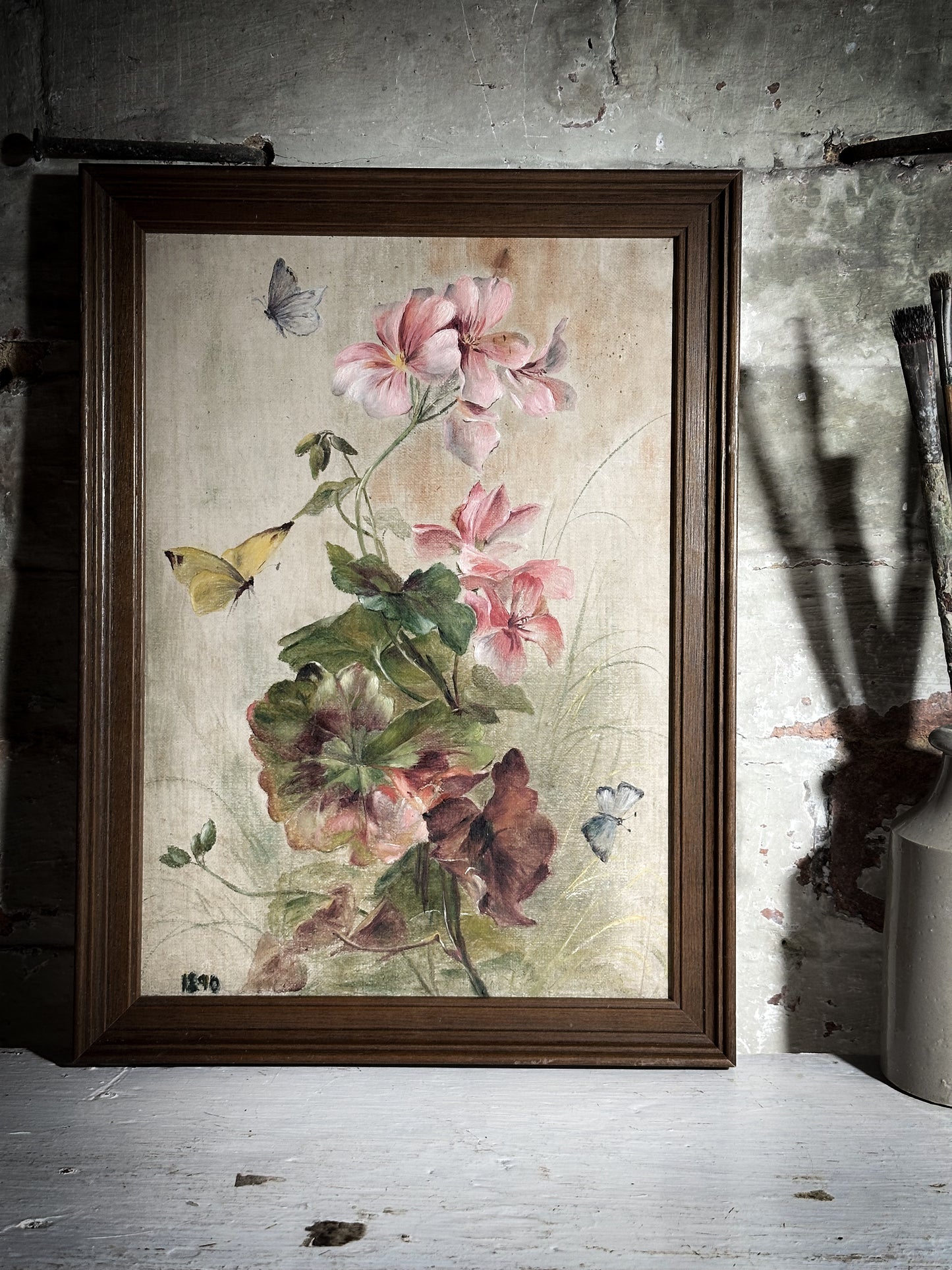 Antique Oil on Board Flower Painting 1890