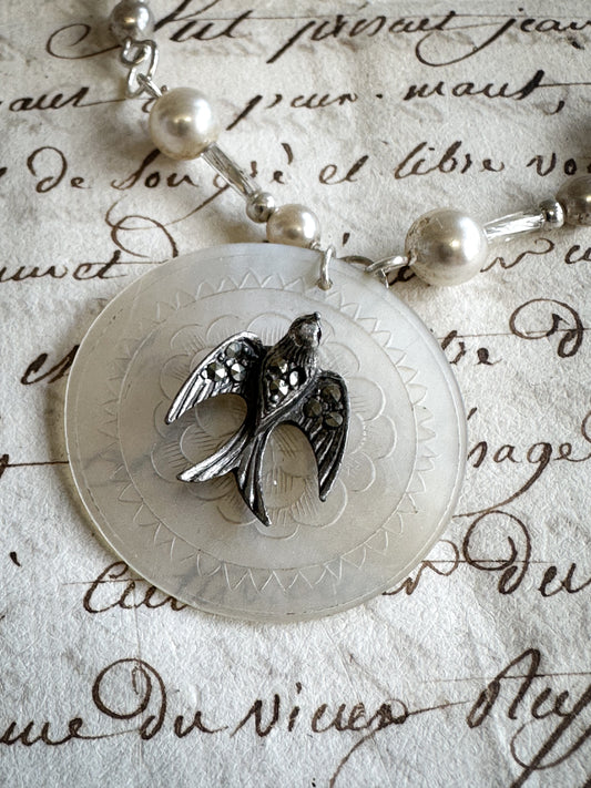 Found Object Mother of Pearl Swallow Necklace by Jealous Moon Jewellery