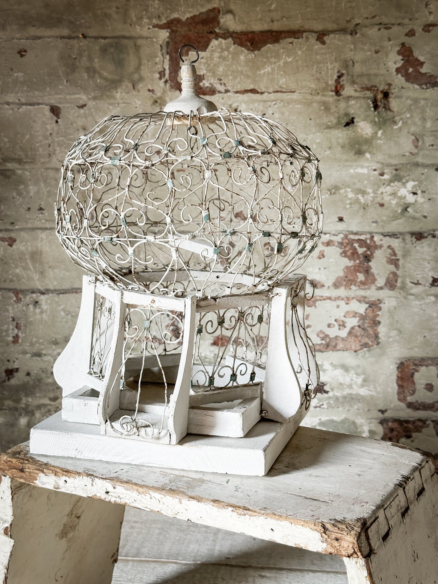 A lovely French vintage wire Balloon bird cage