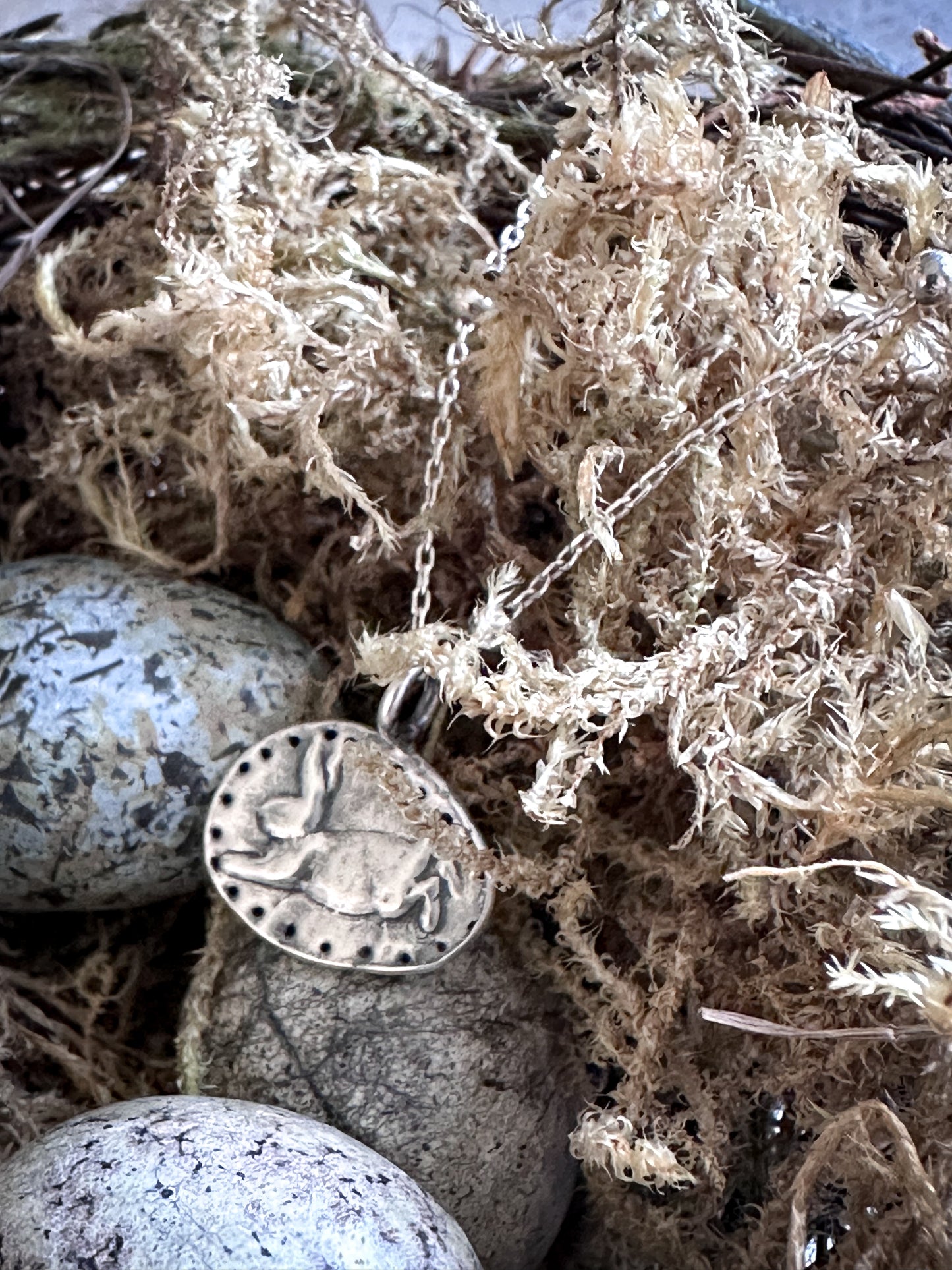 Moonlit Rabbit Pendant – Handcrafted .999 Fine Silver Necklace