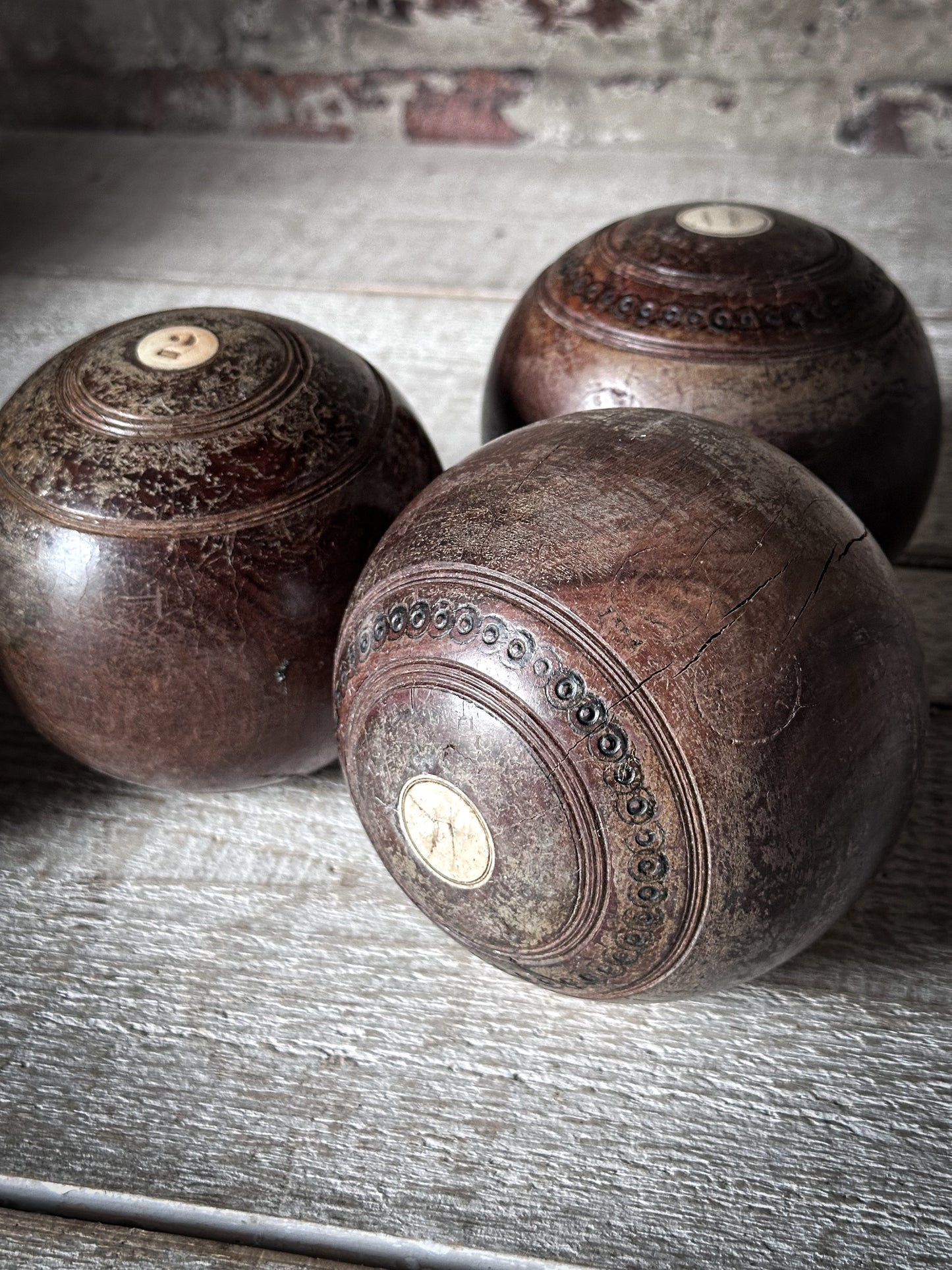 Antique Lignum Vitae Lawn Bowls – Set of Four