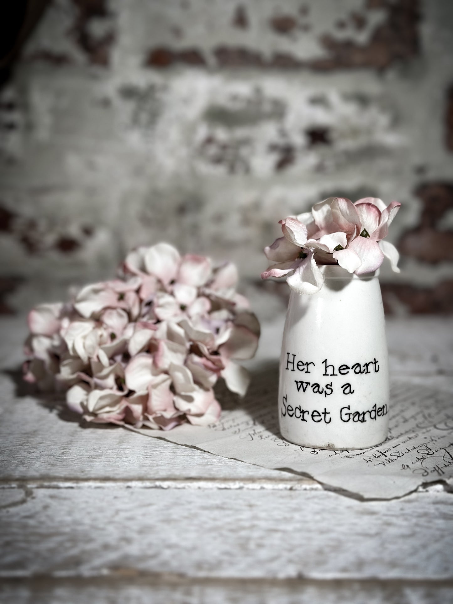 An Antique Creamery Vase Bottle with a Hand Painted Inspirational Quote