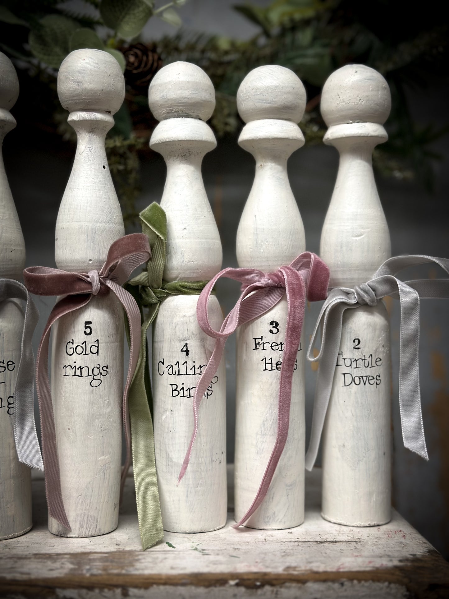 Twelve Days of Christmas Set of Vintage French Wooden Skittles