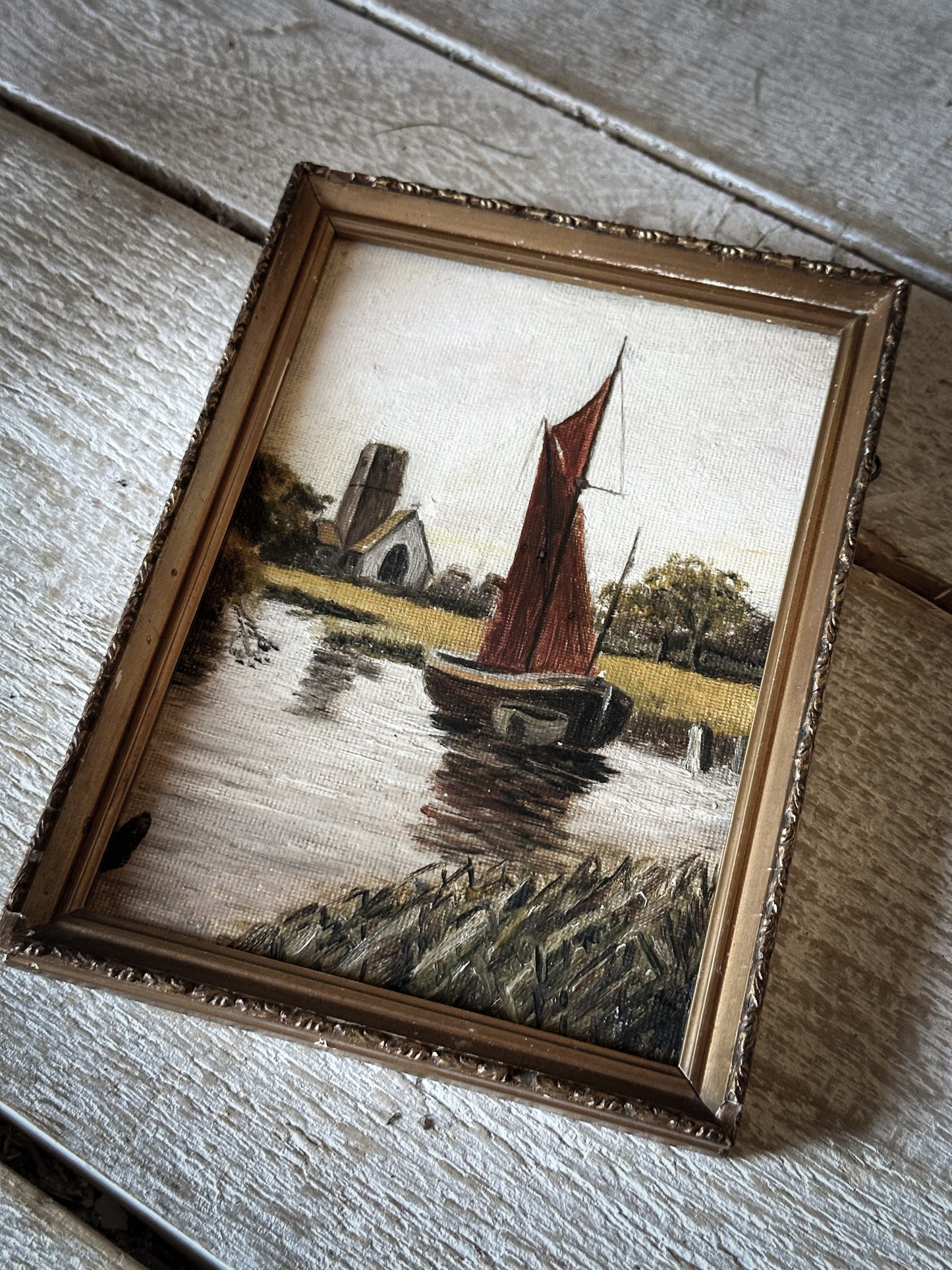 A Small Antique Oil On Board Nautical Painting