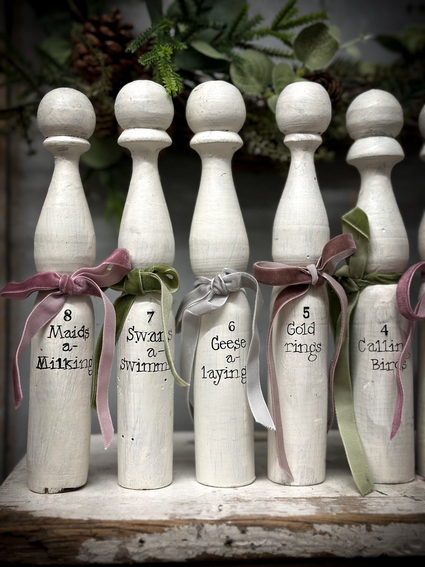 Twelve Days of Christmas Set of Vintage French Wooden Skittles