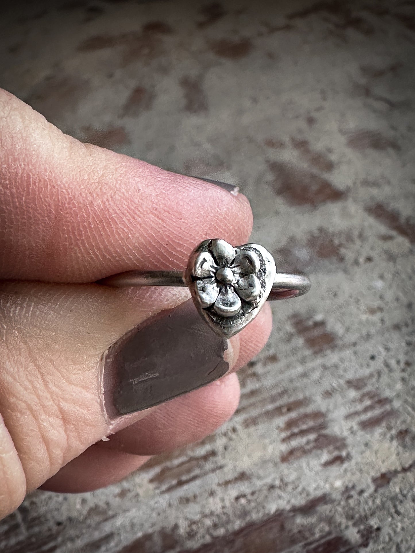 Moon Garden Heart Ring – Fine Silver Floral Heart
