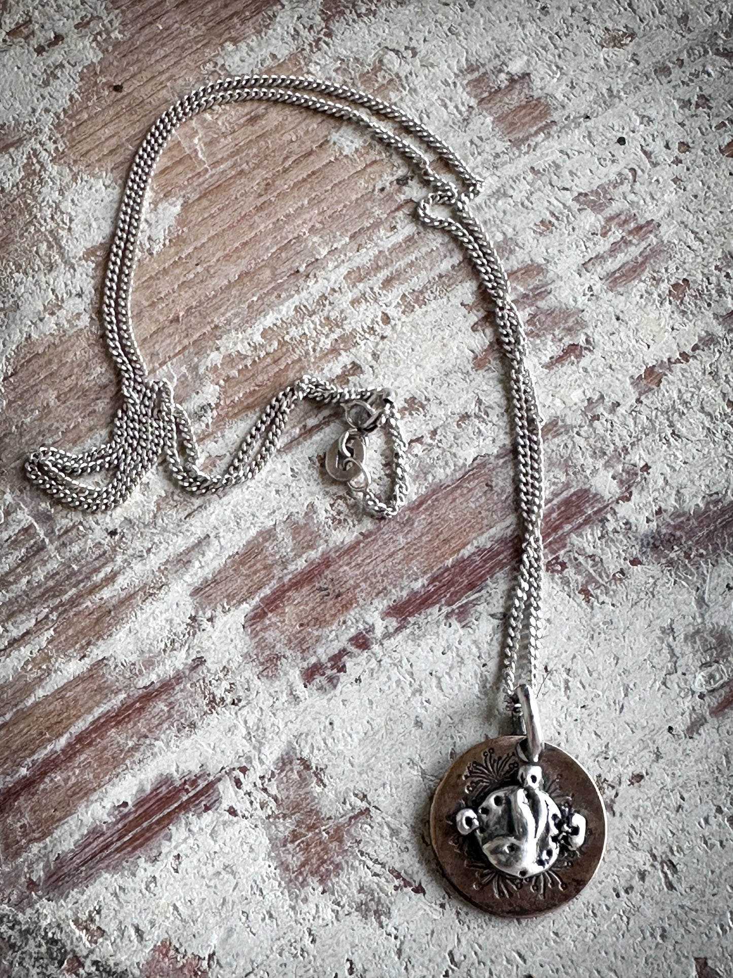 Moon Garden Rabbit Necklace – Fine Silver on Hand-Stamped Copper