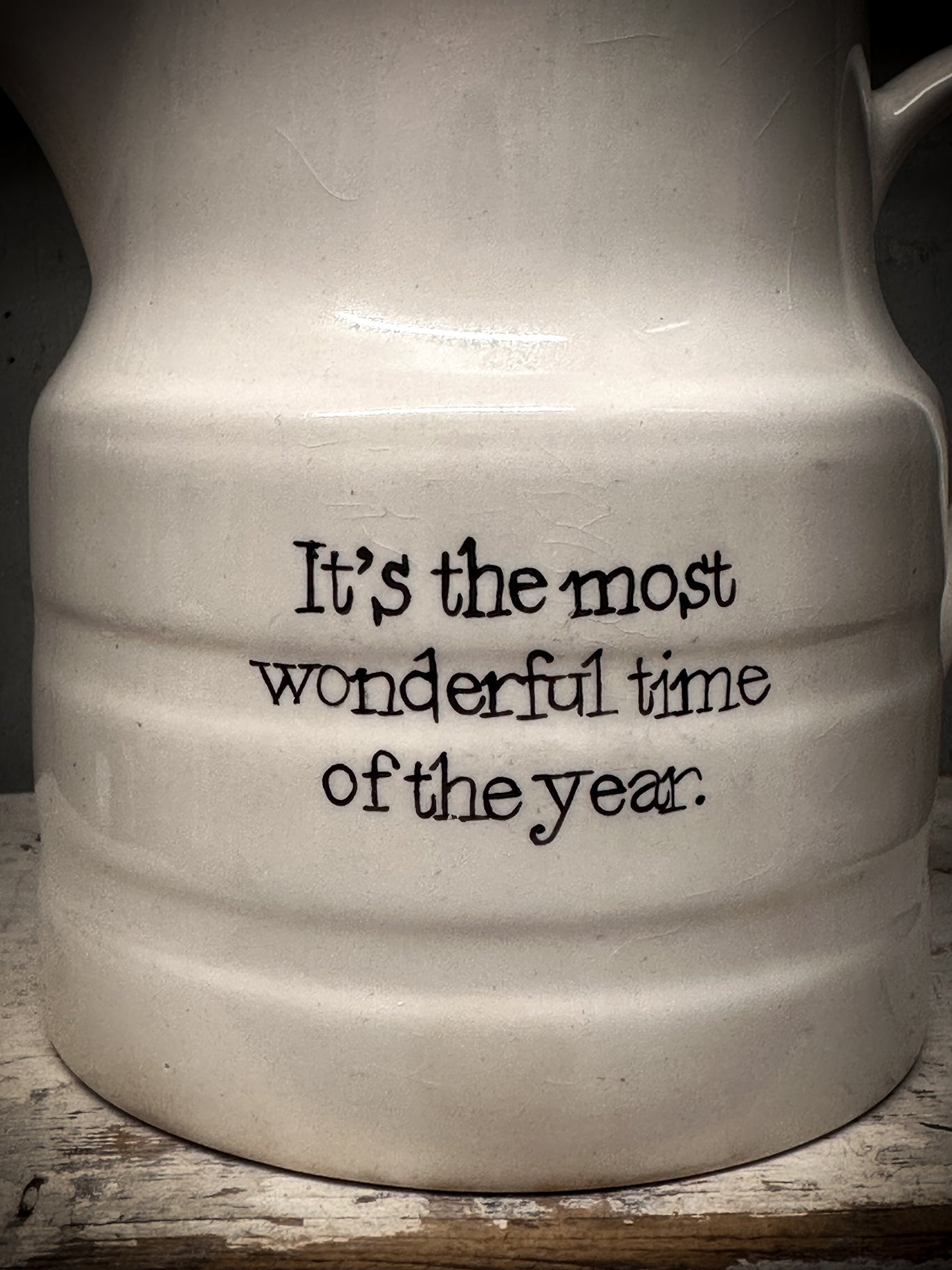 An Antique Ironstone Banded Jug with a Christmas hand painted quote