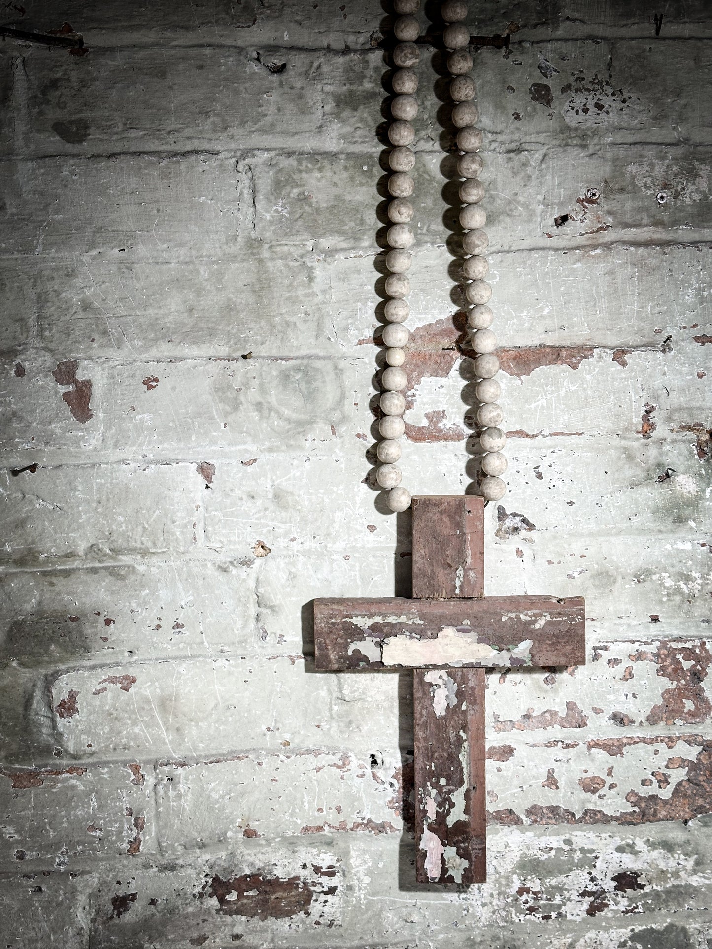 A beautiful hand made recycled wooden oversized crucifix or rosary