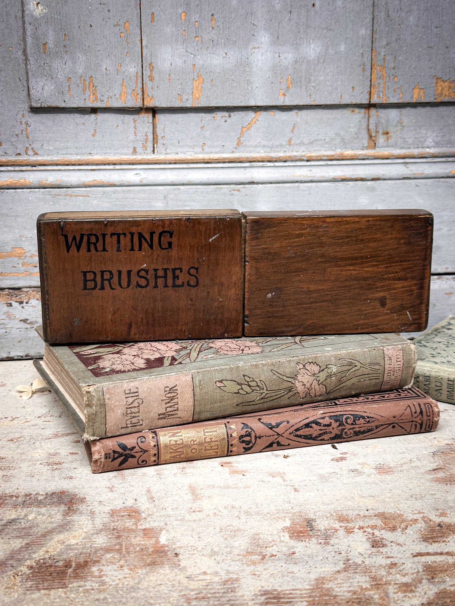 Antique Wooden Writing Brush Box – Hand-Painted Lettering | Typography & Stationery Collectors