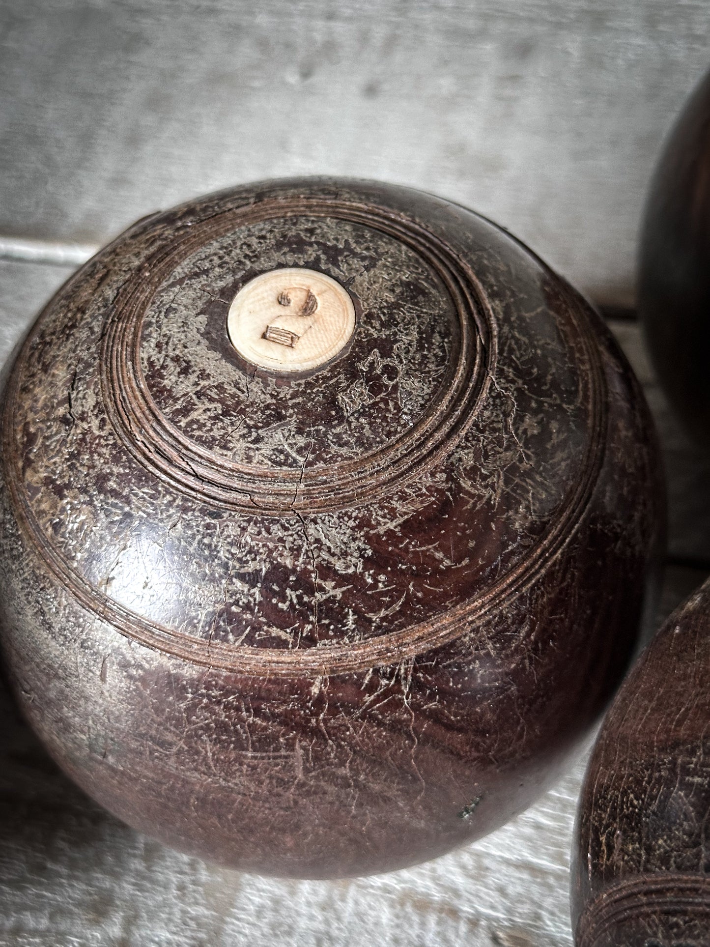 Antique Lignum Vitae Lawn Bowls – Set of Four