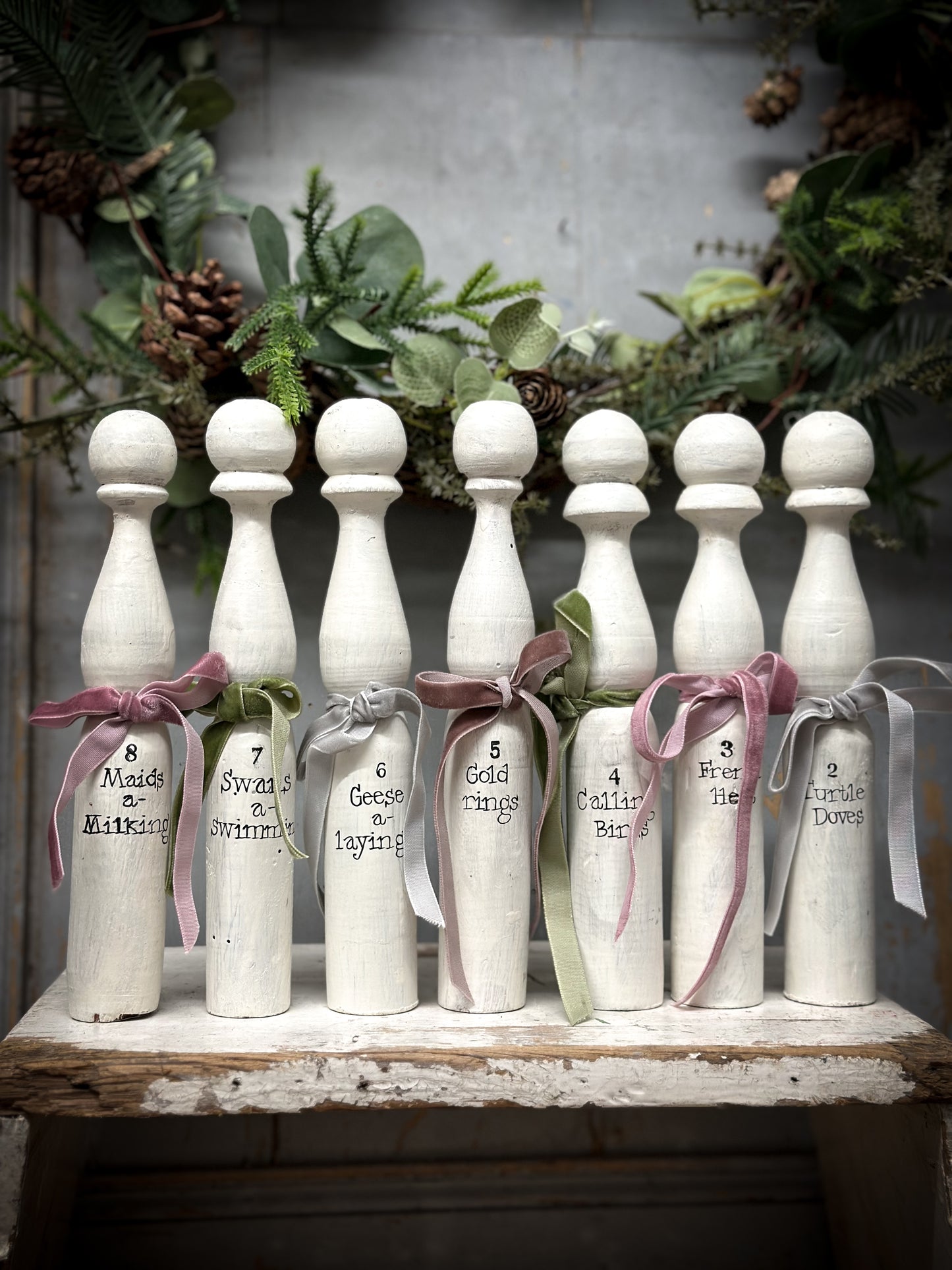 Twelve Days of Christmas Set of Vintage French Wooden Skittles