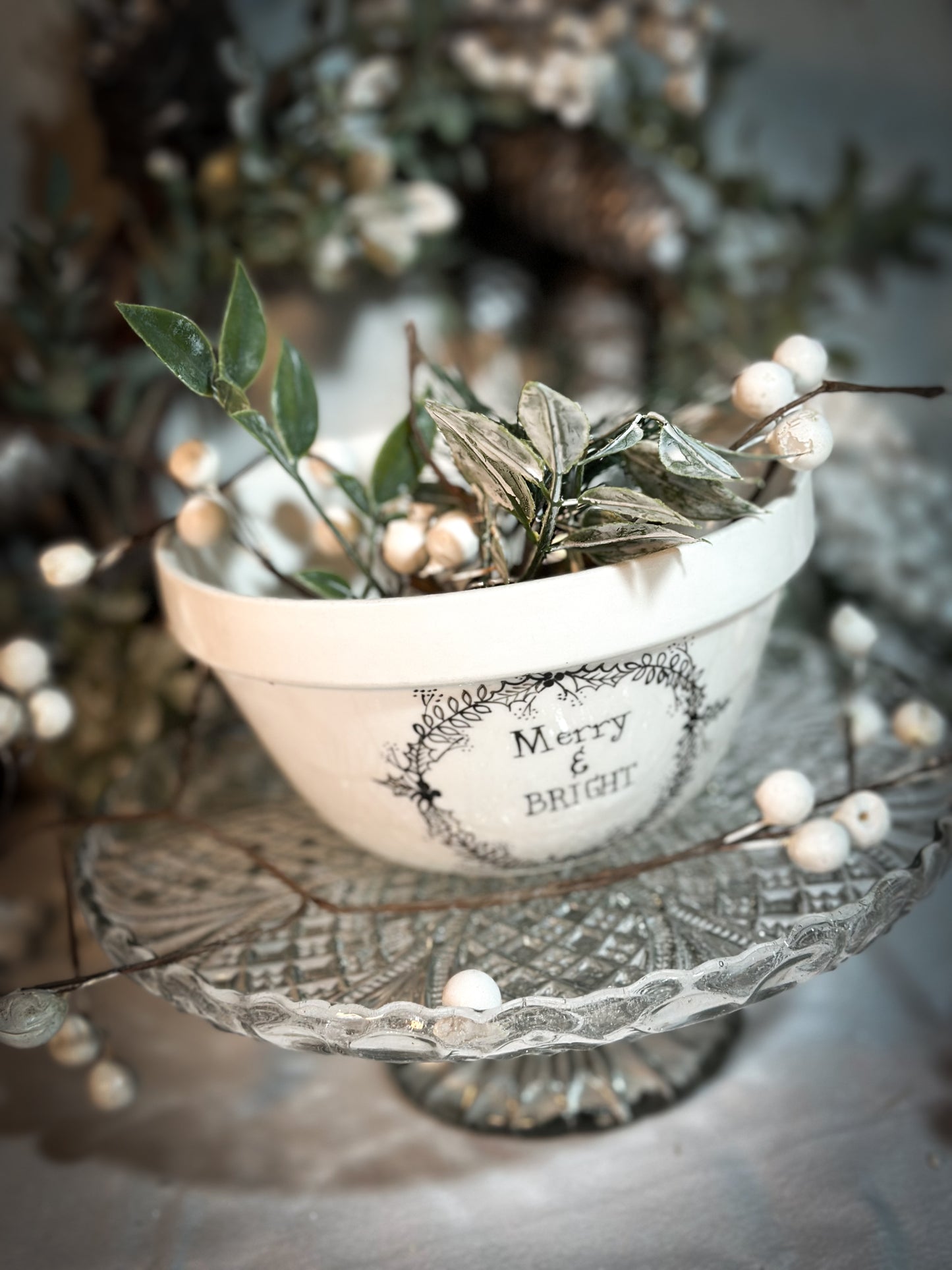 A beautiful vintage Illustrated Ironstone pudding bowl with a hand painted quote