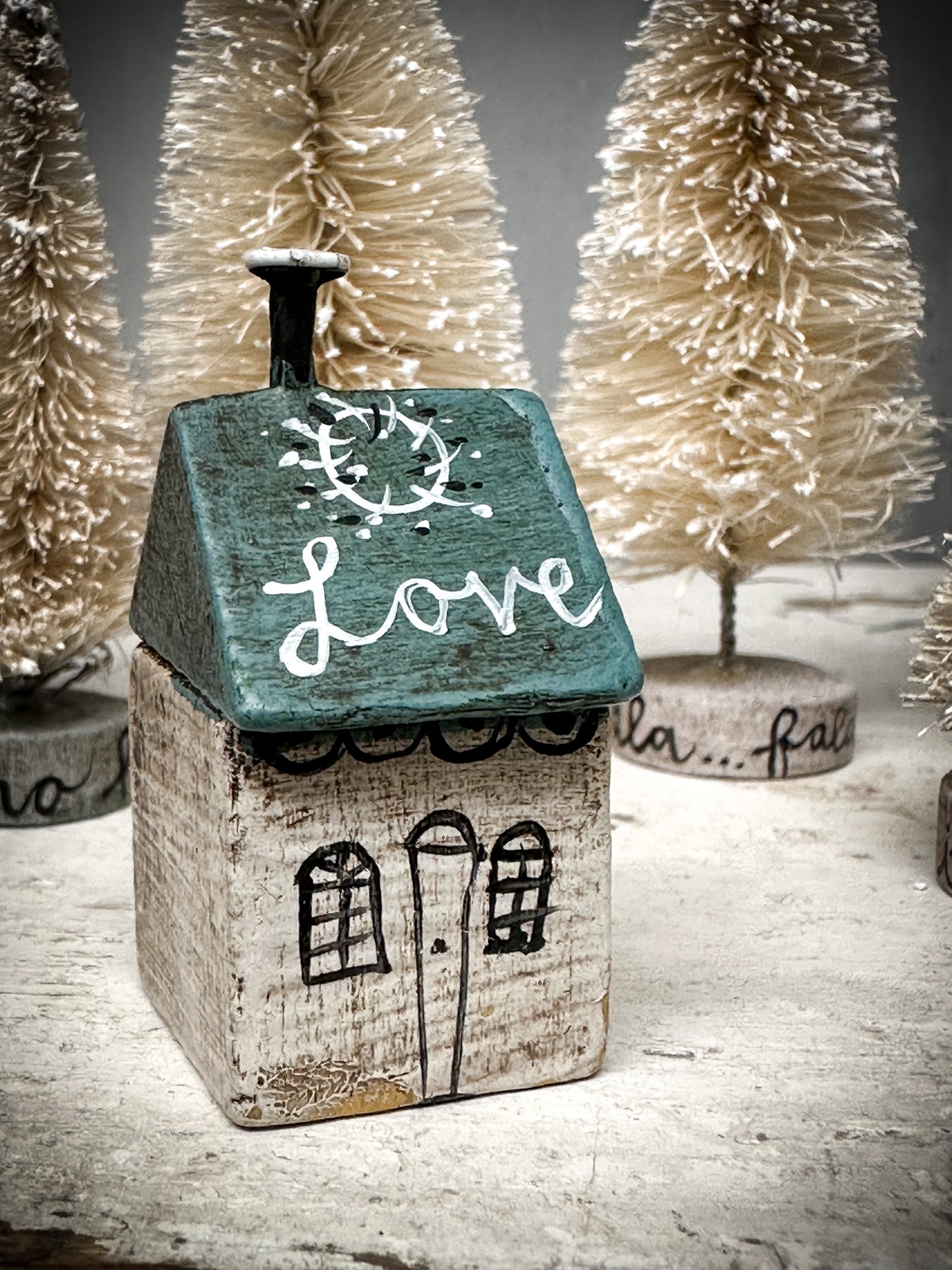 A mini Vintage German Erzgebirge Putz Wooden Village House “Love”