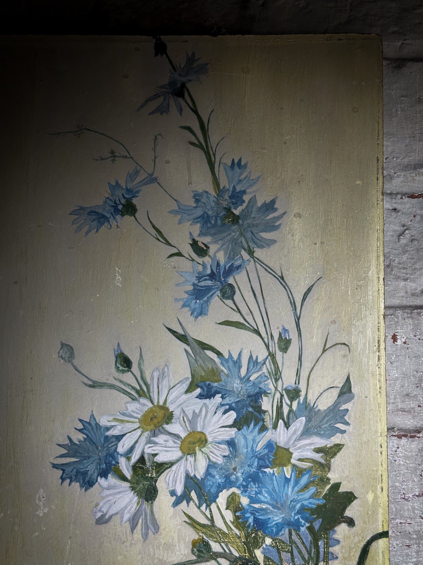 A Vintage oil on board painting of Daisies and Cornflowers