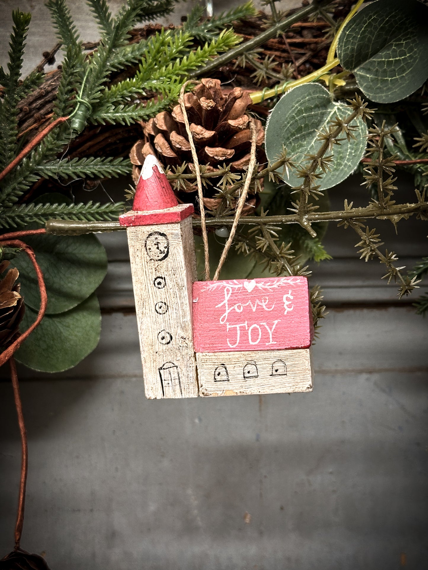 A Hanging Vintage German Erzgebirge Putz Wooden Village House