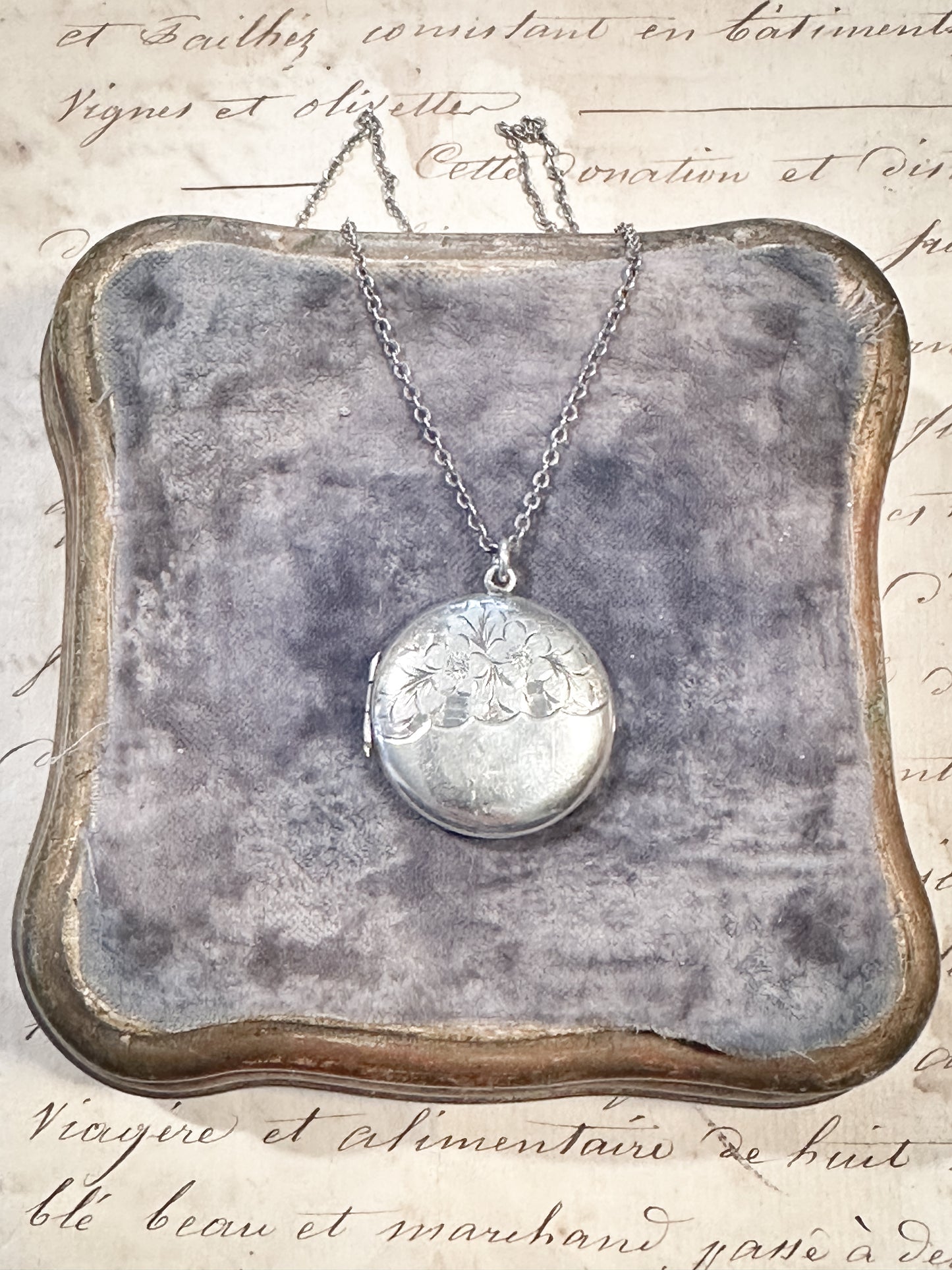 Antique silver Aesthetic movement locket and chain