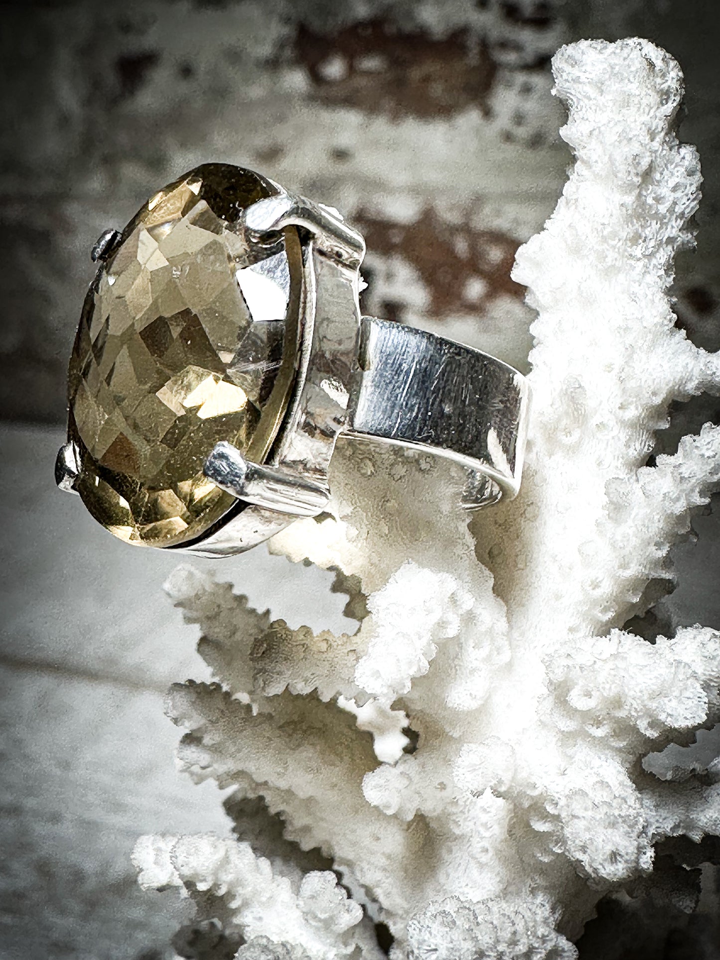 Vintage 925 Silver Chunky Citrine statement Ring