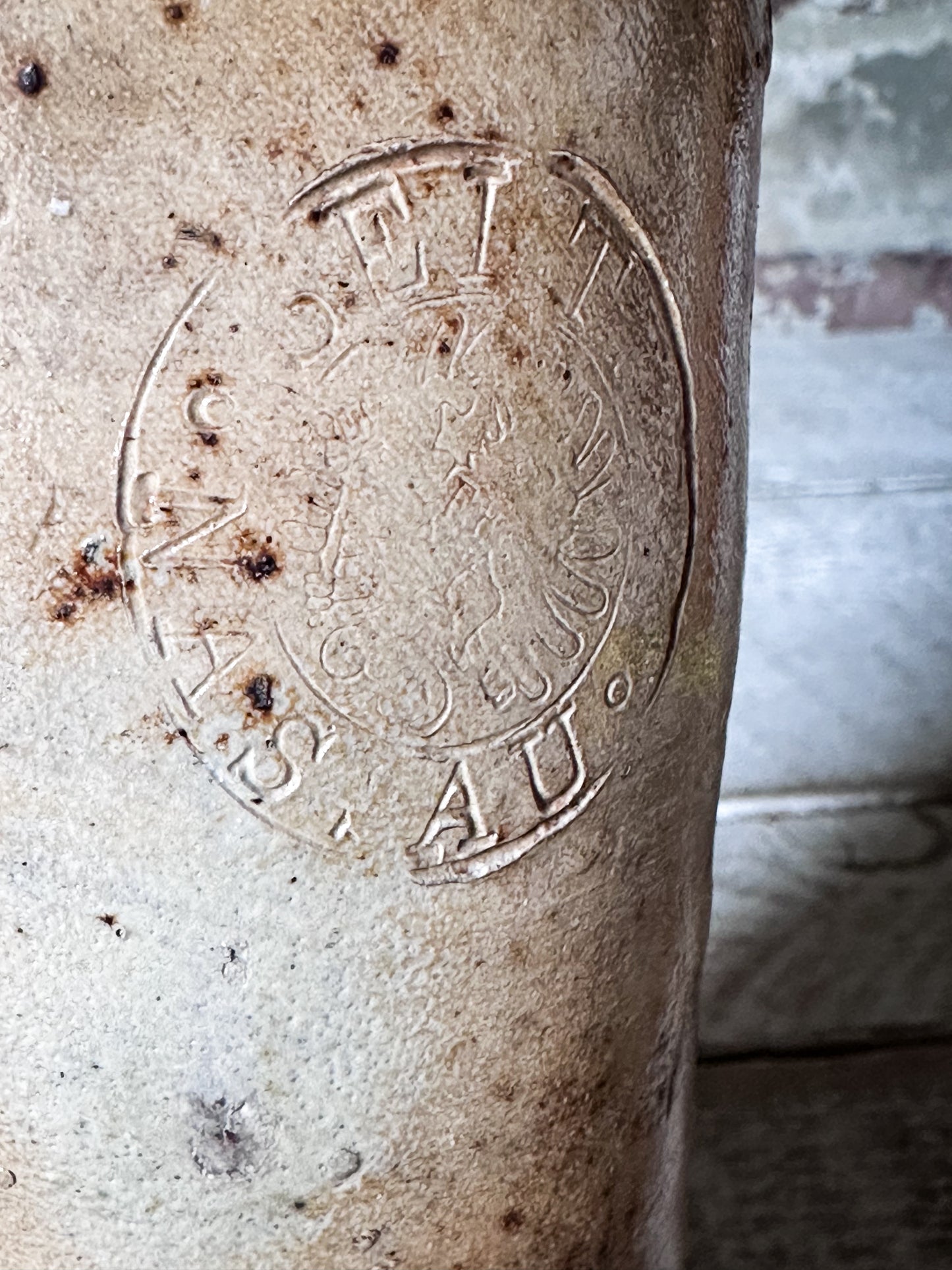 Antique German Nassauer Stoneware Bottle c.1890–1920 | Salt Glazed Bottle | Seit 1848