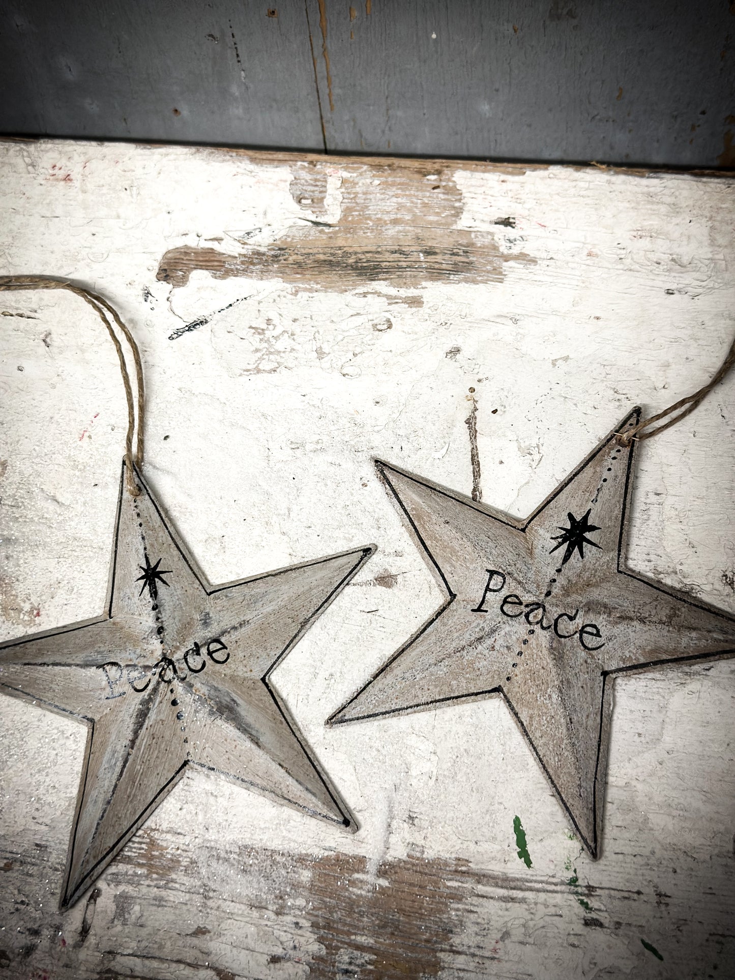 A Large Grey Tin Barn Star Christmas Decoration “Peace”