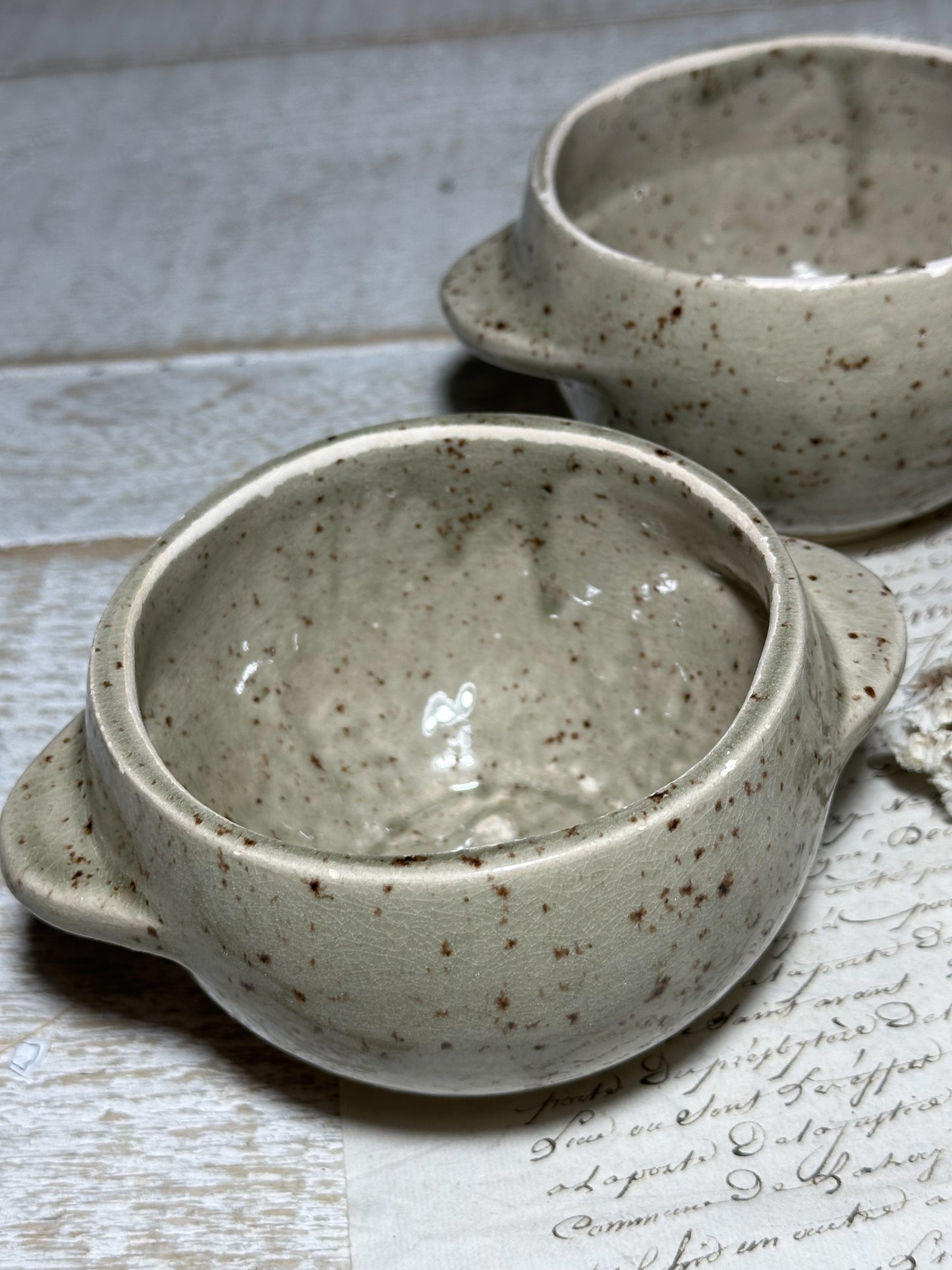 Vintage French Speckle Glazed Stoneware bowls