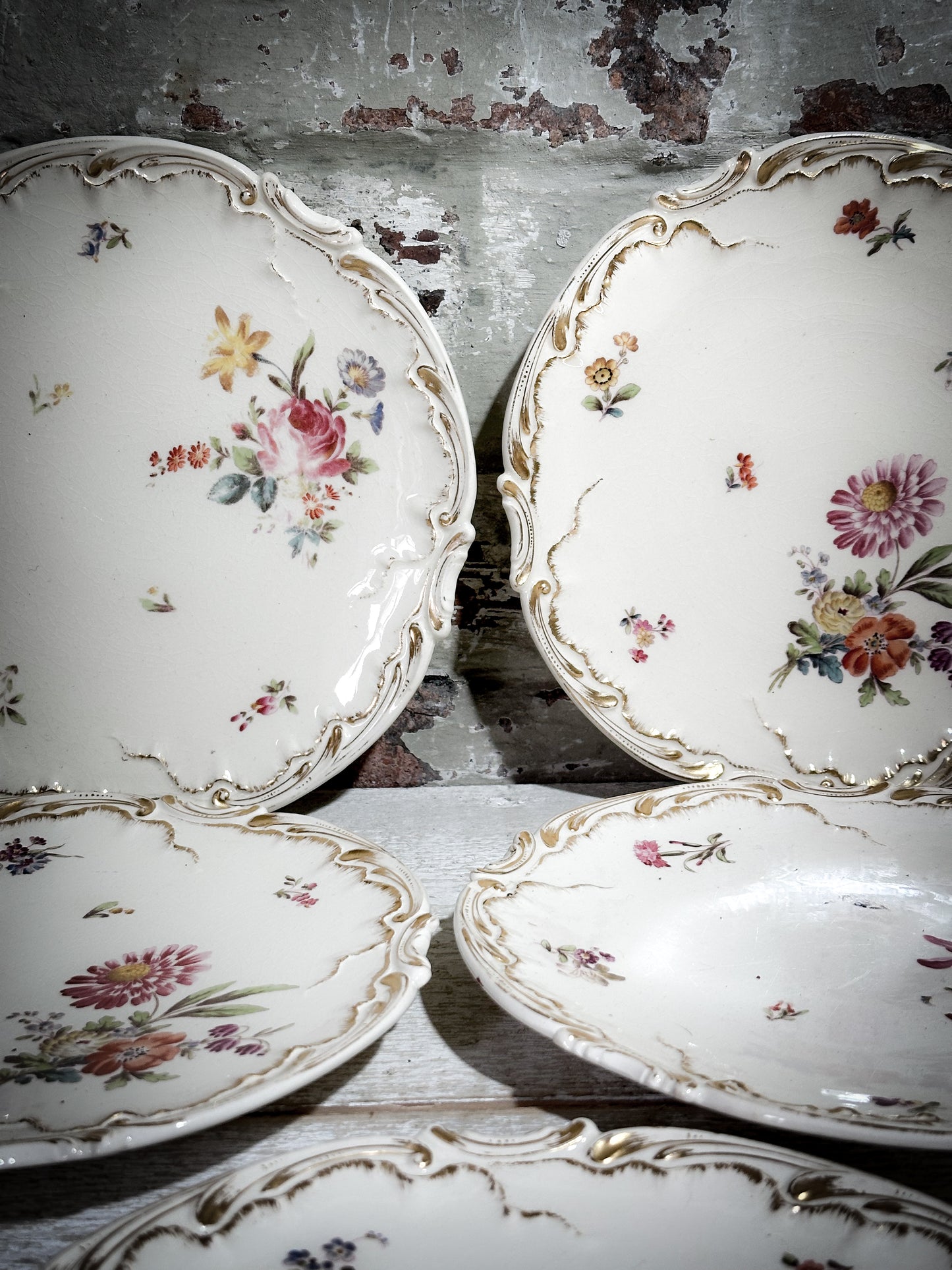 French Antique Sarreguemines Hand painted Floral Salad Plates