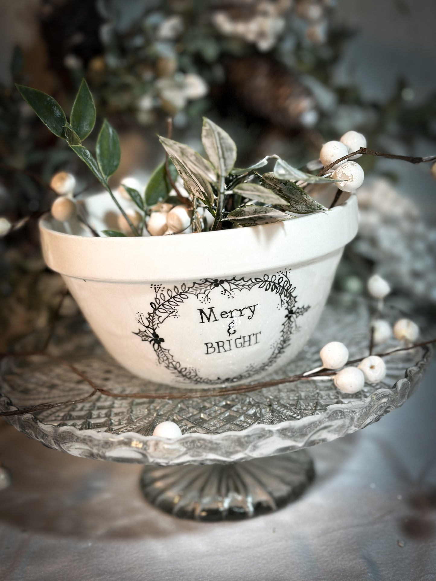 A beautiful vintage Illustrated Ironstone pudding bowl with a hand painted quote