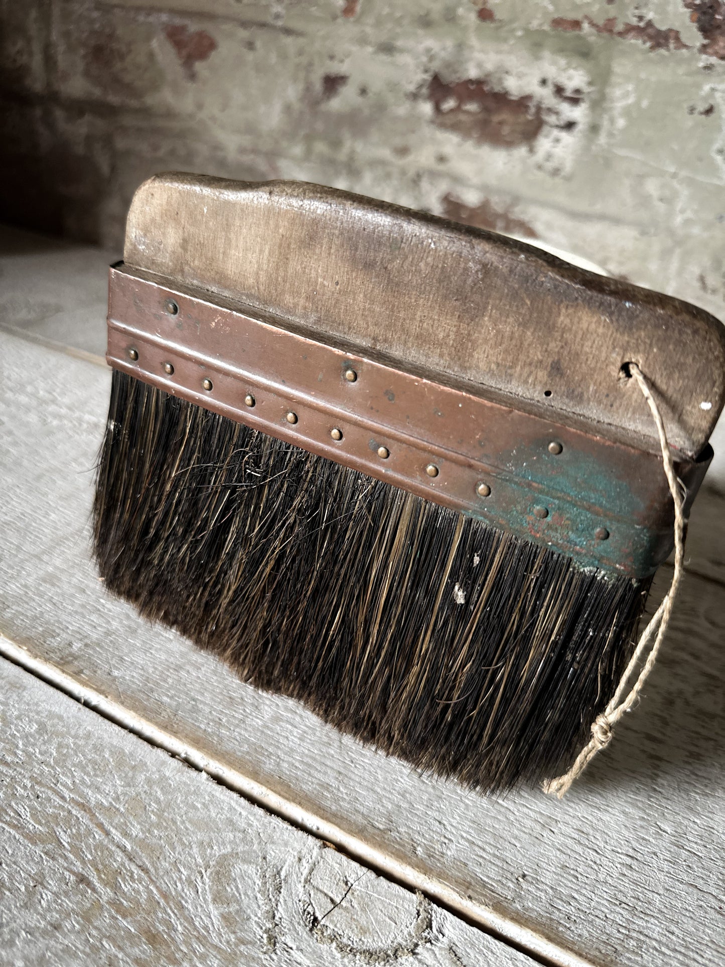 Antique Victorian Horsehair Whitewash Brush with Copper Ferrule