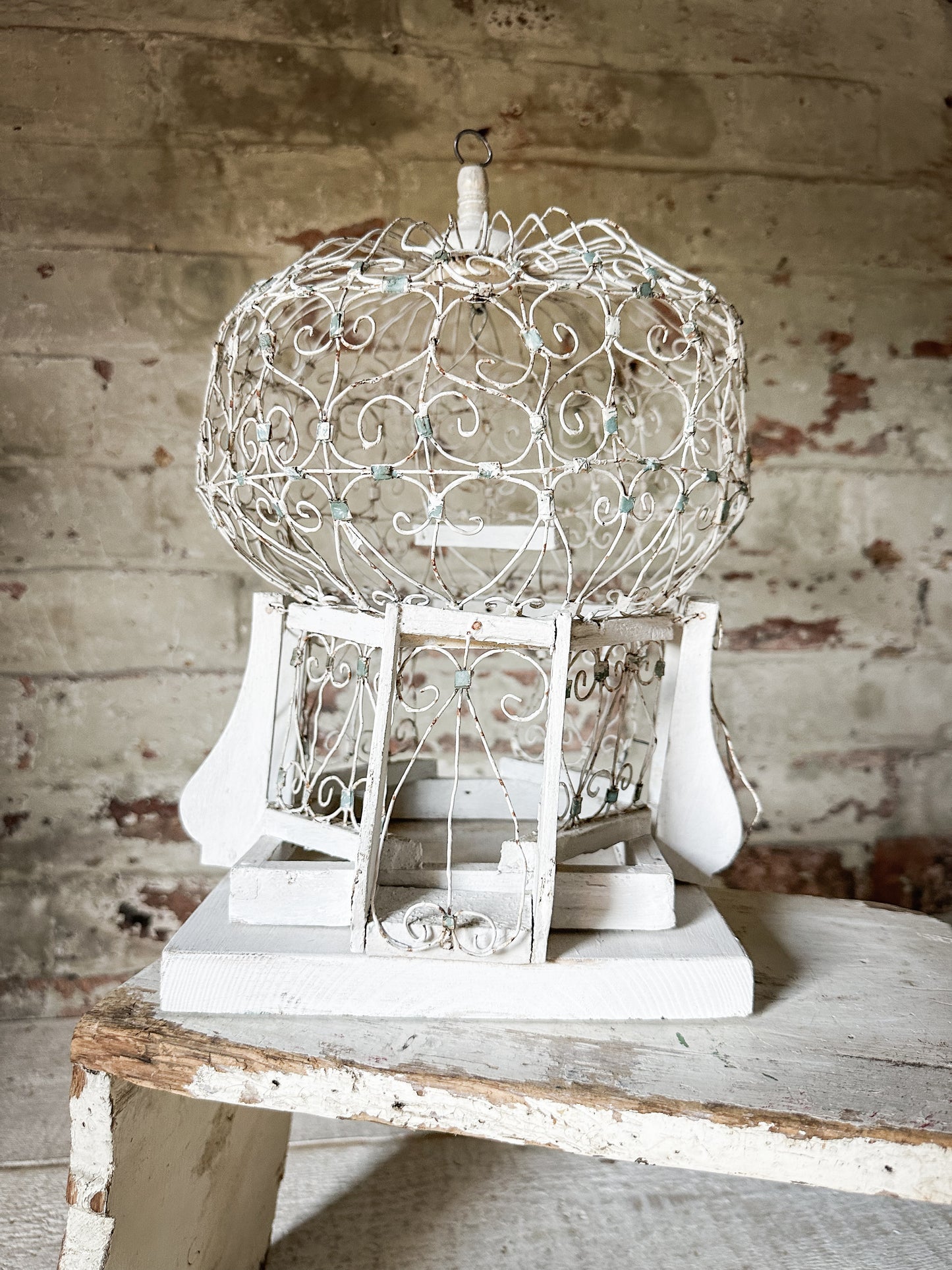 A lovely French vintage wire Balloon bird cage