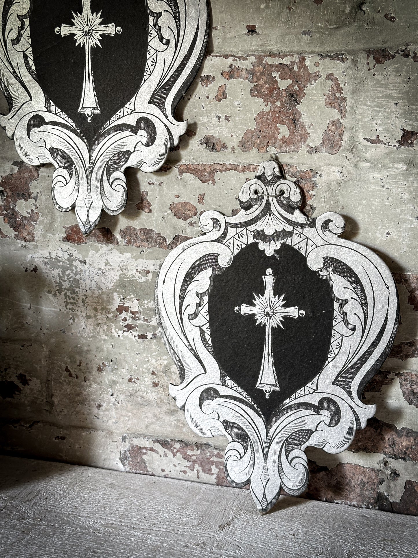 A Rare Antique French Sacred Heart Card Banner