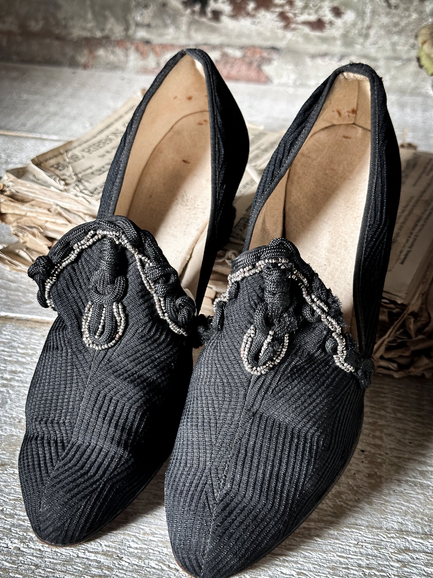 Beautiful pair of 1920’s shoes with cut steel embellishments