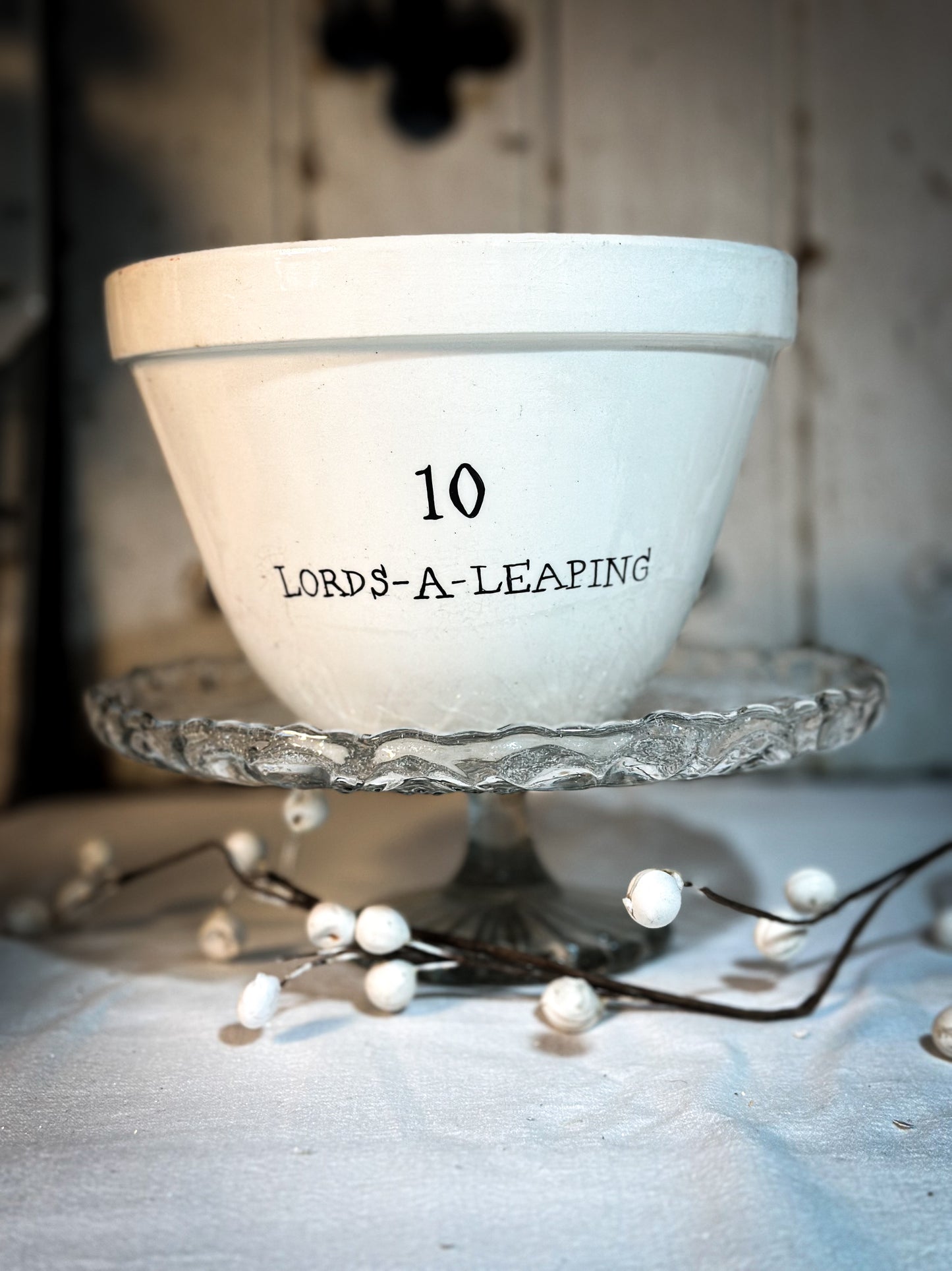 A beautiful vintage Illustrated Ironstone pudding bowl with a hand painted quote