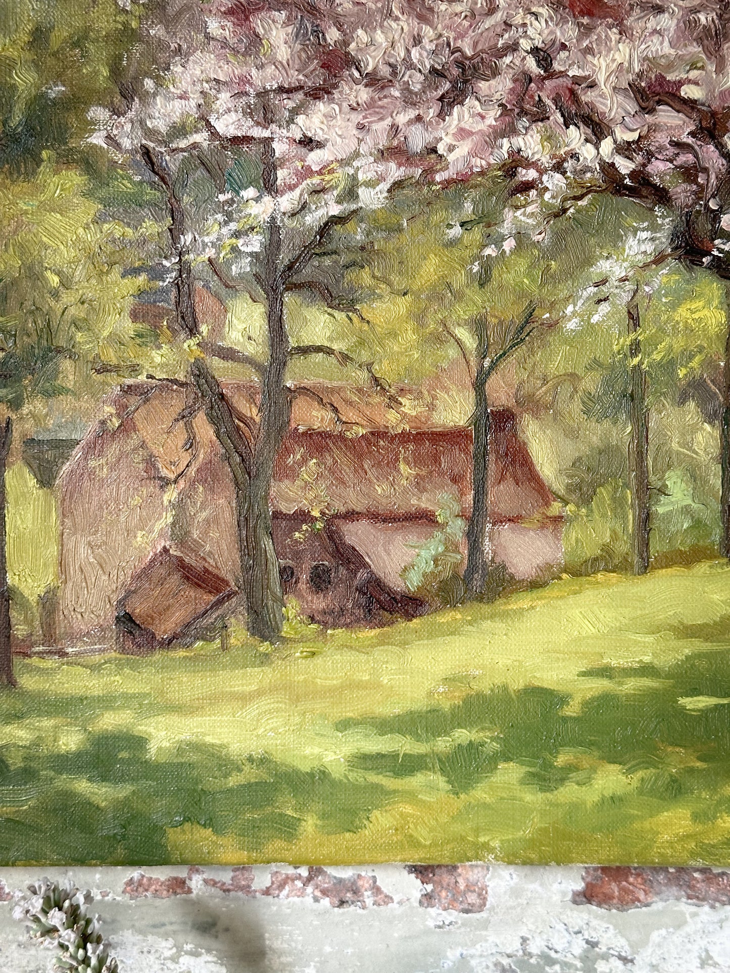 A lovely French Vintage oil on canvas painting of a Spring landscape