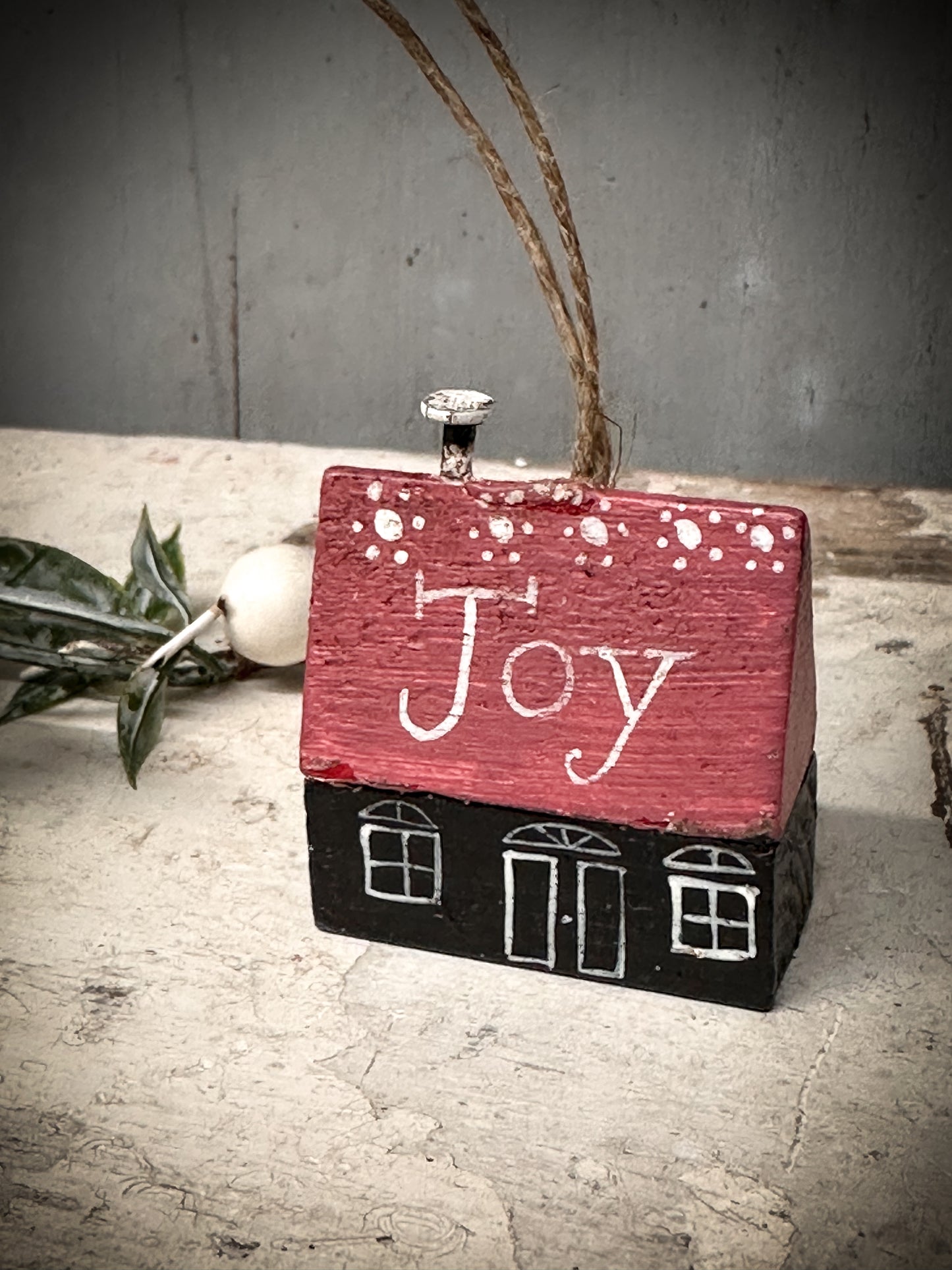 A Hanging Vintage German Erzgebirge Putz Wooden Village House