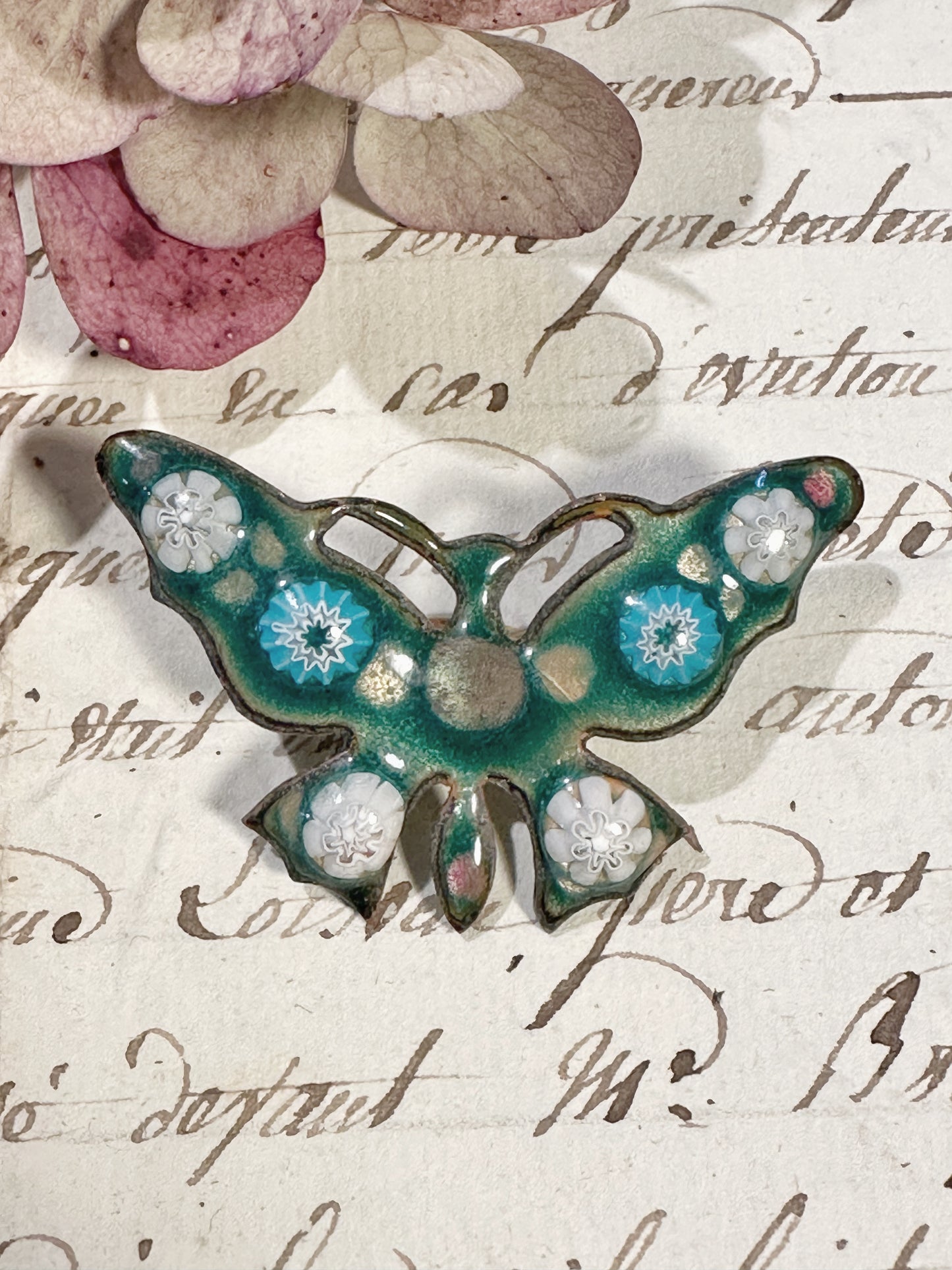 A striking vintage enamel butterfly brooch