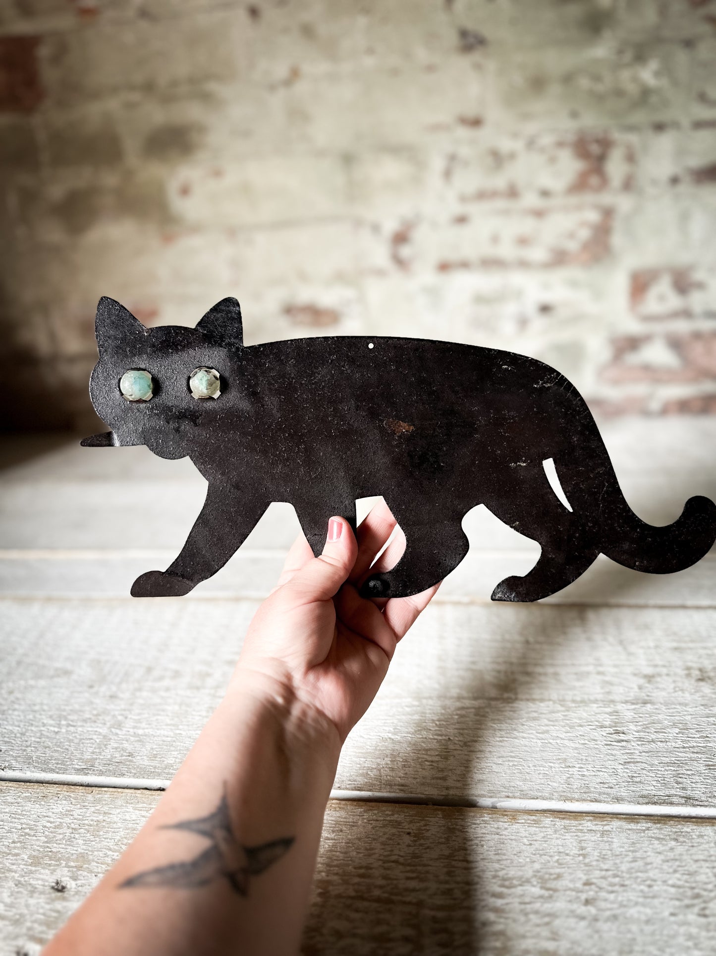 Antique Edwardian Black Cat Bird Scarer with Glass Eyes