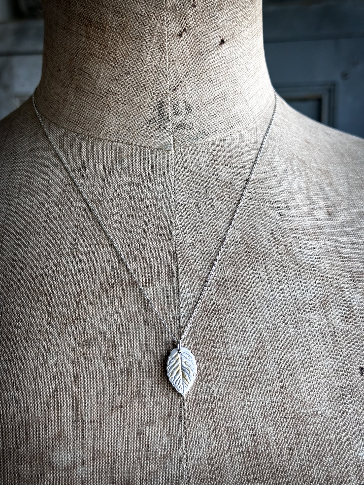 Sunlit Leaf Necklace – Fine Silver Leaf with Keum Boo Gold Detail