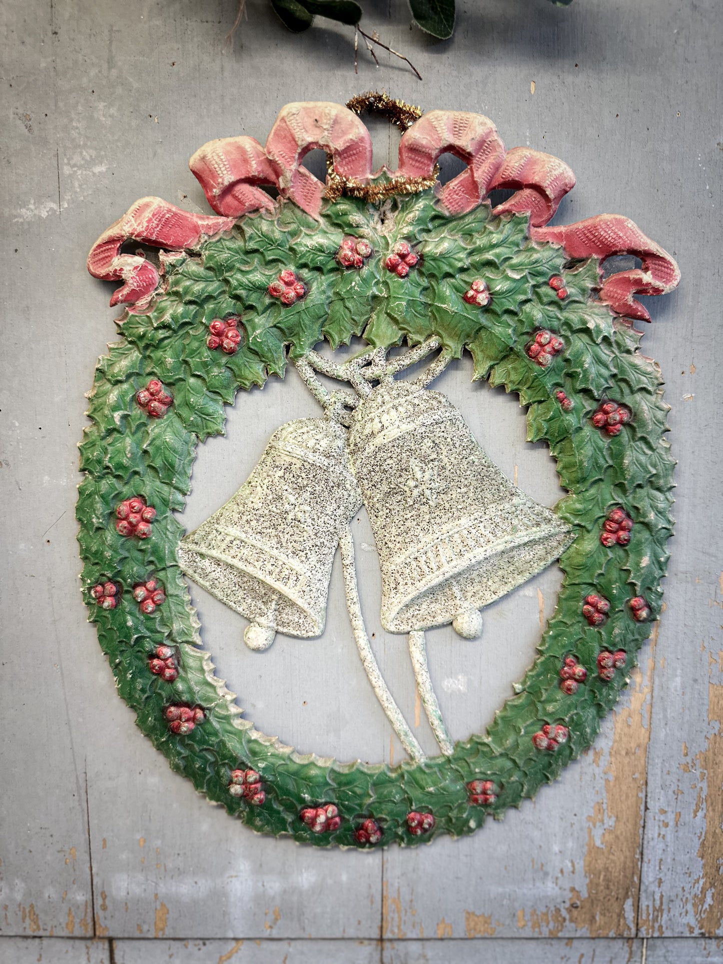 Early–Mid 20th Century Pressed-Paper Christmas Wreath with Twin Bells-oral provenance linking it to the Bletchley Museum collection