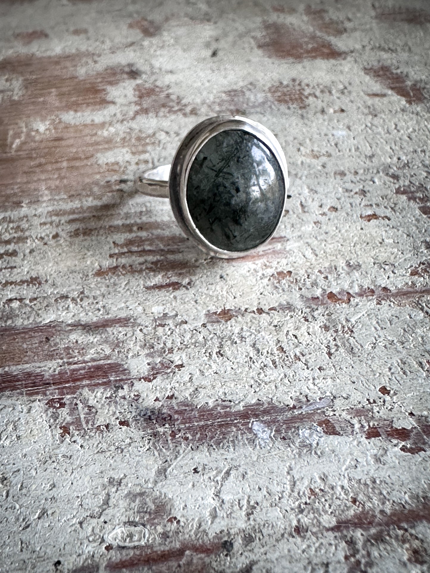 Moonlit Tourmaline Ring – Natural Tourmalinated Quartz in Sterling Silver