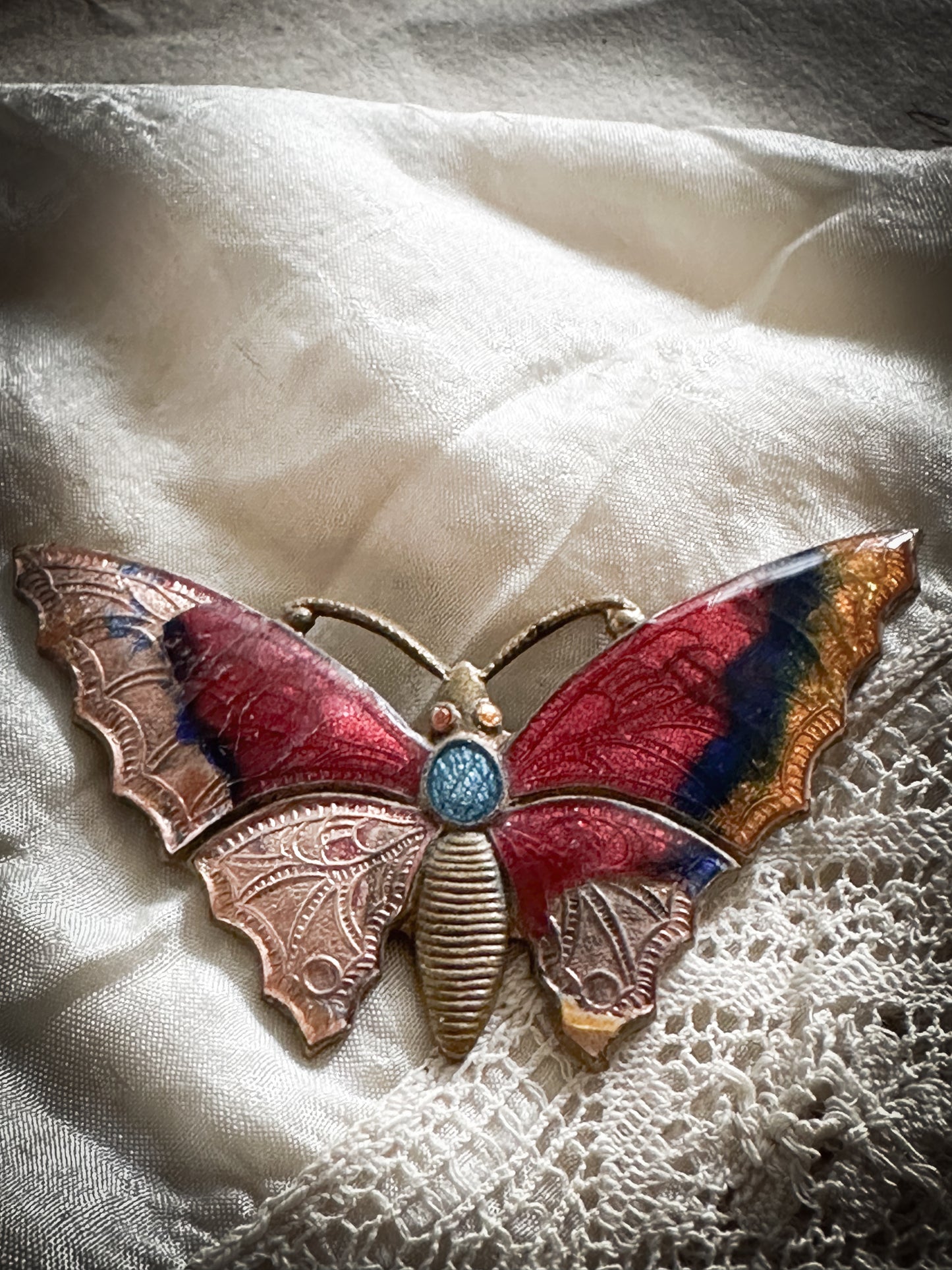Stunning antique enamelled butterfly brooch